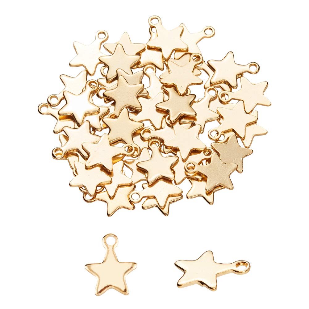 UNICRAFTALE 50pcs Golden Star Shape Pendants 304 Stainless Steel Charms 1.2mm Small Hole Pendant Metal Material Charm for DIY Bracelet Necklace Jewelry Making Craft 10x8x1mm