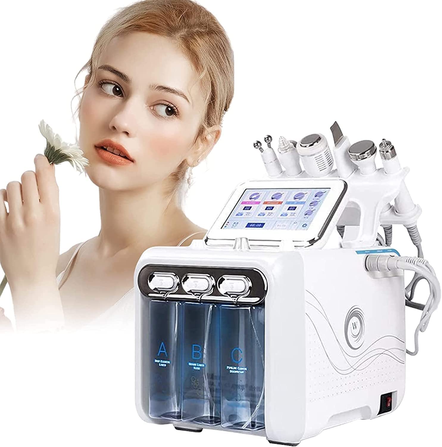 JJ.Yoma Hydrogen Oxygen Beauty Machine, 6 in 1 Vacuum Face Cleaning Hydro Water Oxygen Jet Peel Machine Professional Facial Sprayer for Spa, Beauty Salon