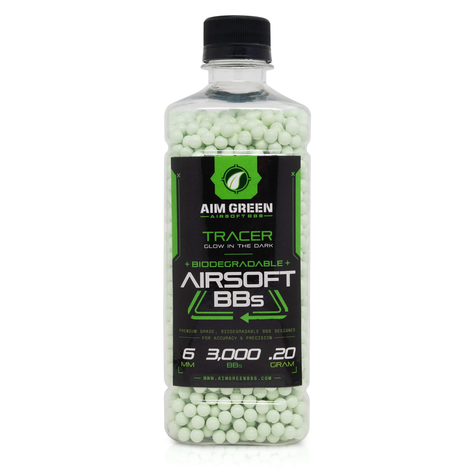 Aim Green Tracer Biodegradable Airsoft BBS, Glow-in-The-Dark BBS, 3,000 Count, .20, .25, .32 Grams