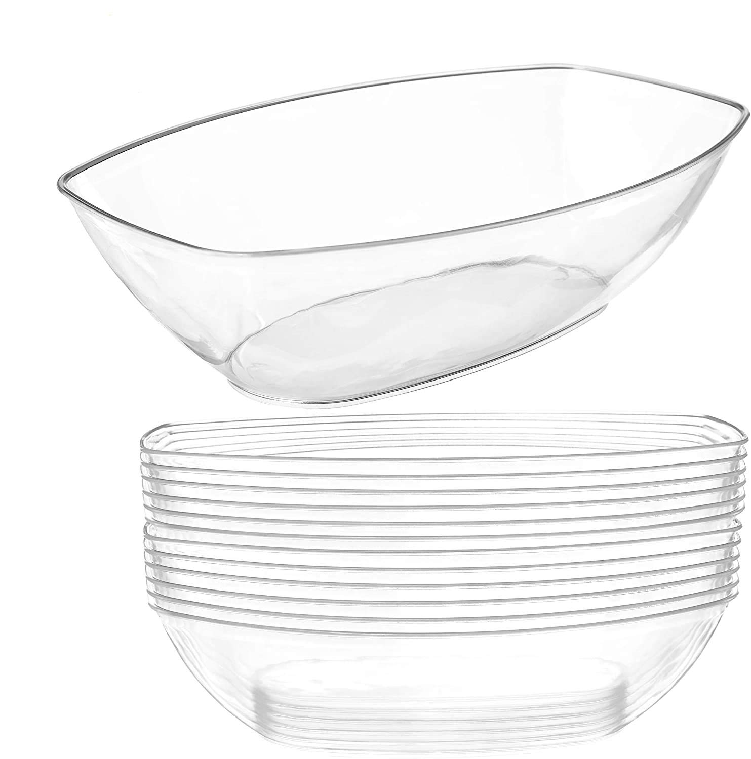 Prestee12 Pack Clear Oval Plastic Disposable Serving Bowls (64 oz) - Disposable Party Dishes, Taco Bar Serving Set for a Party, Chip Bowls for Parties, Snack & Salad Containers, Candy Bowl