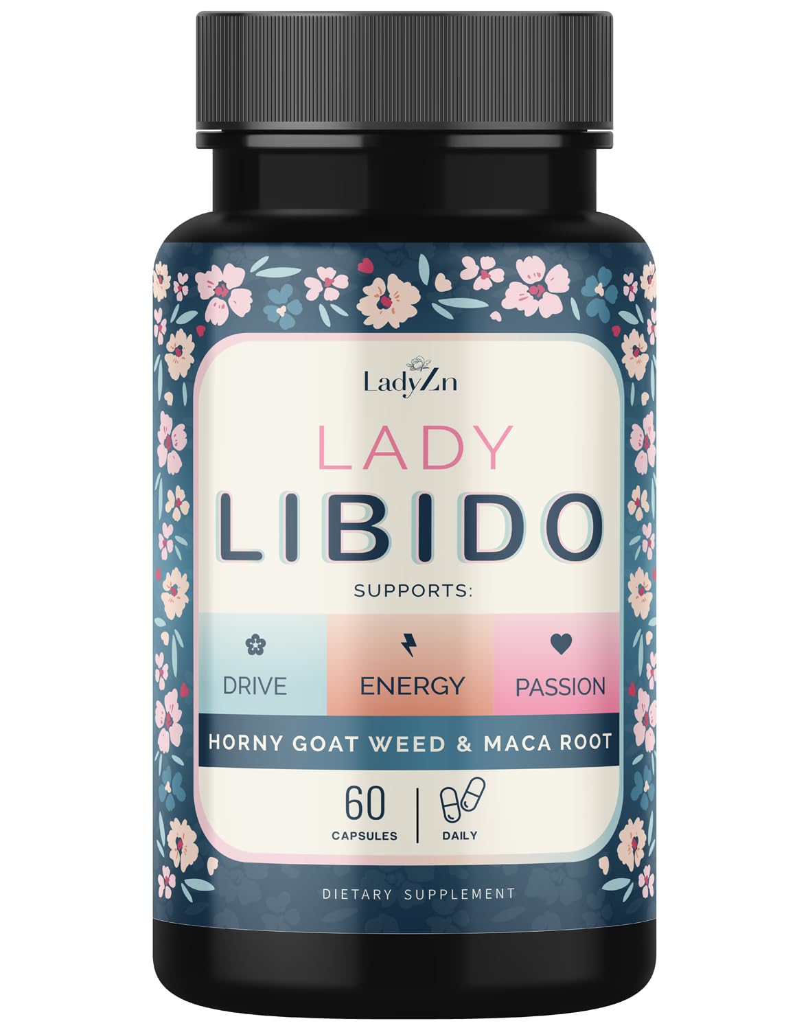 Lady Libido Mood Desire & Energy Pills with Hornygoatweed & Maca Root | Female Libido Booster for Women | Natural Supplement to Increase Drive & Passion, Relieve Stress & Boost Enjoyment - 60 Capsules