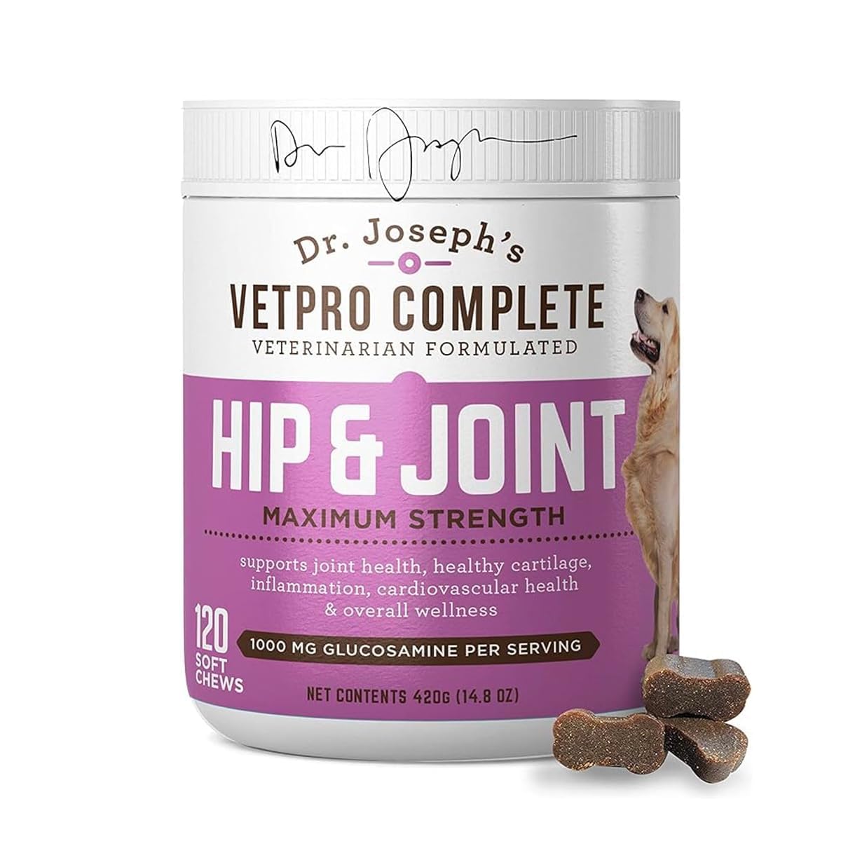 VetPro Dog Hip and Joint Supplement - Pain and Inflammation Relief Chews with Glucosamine, Chondroitin, MSM, Turmeric, Vitamin C, Omega 3 - Treats Hip Dysplasia, Arthritis - Dogs Chewable Supplements