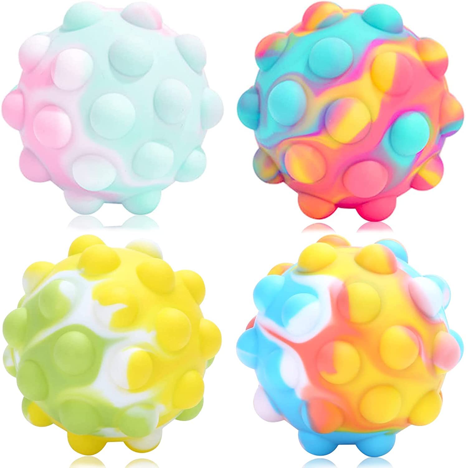 LEDIN Pop Stress Balls Fidget Toy，3D Ball Popping It Relieve Restless Toy Stretchy Balls Anxiety Relief Fingertip Toy Early Education Brain Development Toy for Kids and Adults (4 Pcs)