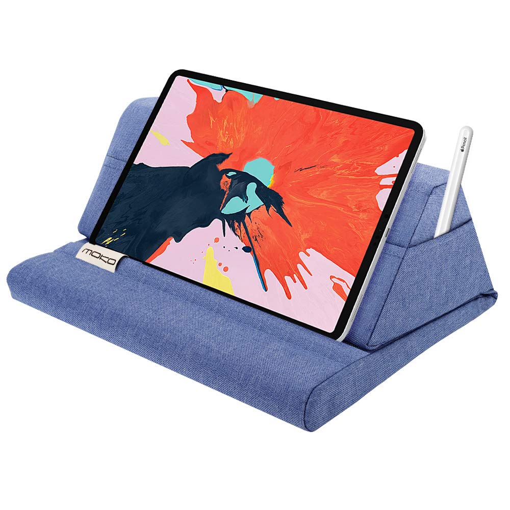 MoKoTablet Pillow Stand, Soft Bed Pillow Holder, Fits up to 11" Pad, Fit with iPad 10th,iPad Pro 11 2022, New iPad Air 4 10.9/Air 3, iPad Pro 11/10.5/9.7, Mini 5 4, Galaxy Tab S6/ S7 11", Denim Blue