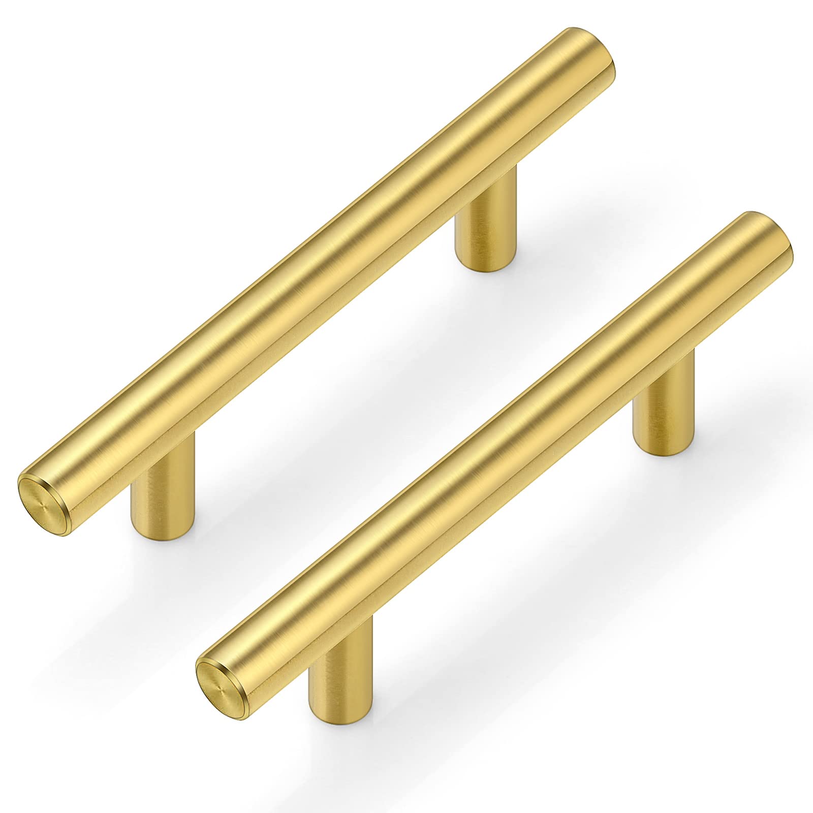 30Pack 3''Hole Centers Gold Cabinet Handles-Brushed Brass Cabinet Pulls Gold Dresser Drawer Pulls-Stainless Steel Door Hardware for Kitchen Bathroom Bedroom Furniture-5''Overall Length