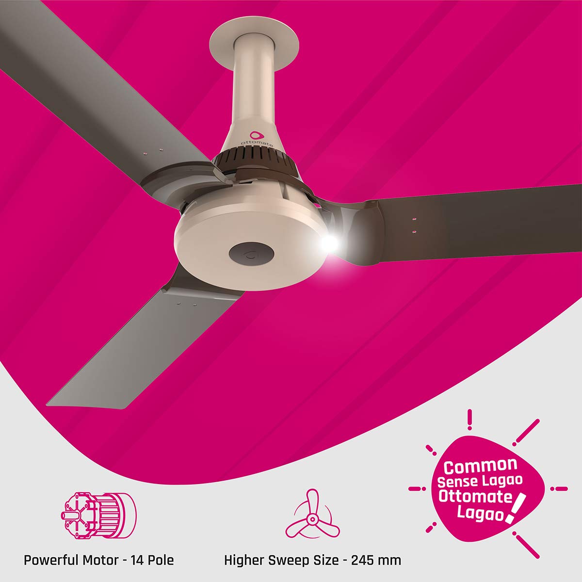 Ottomate Smart Ready 1000 mm Sweep 3 Blade High Speed Ceiling Fan with Anti Dust Feature (Champagne Gold Colour, Pack Of 1)