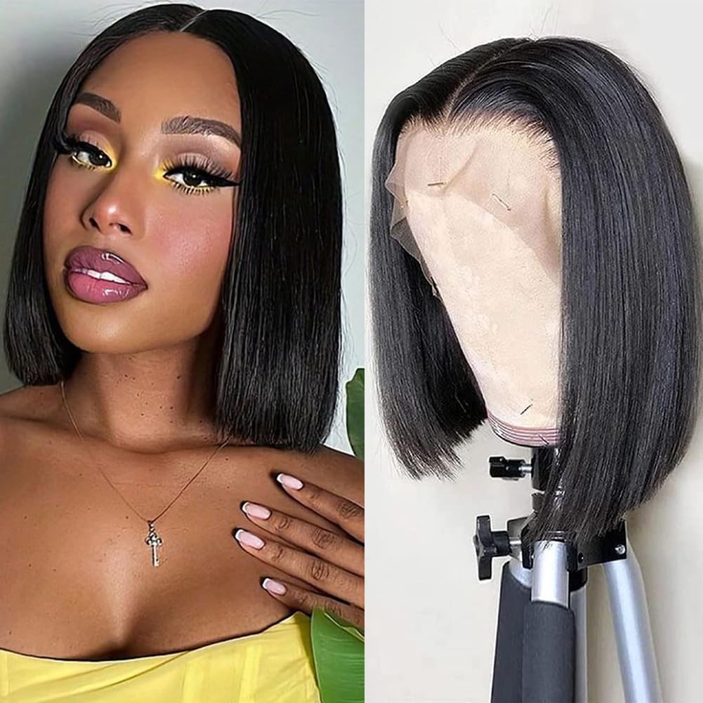 JOEDIR HAIR Bob Lace Front Wig Human Hair Short Bob Wig ８inch Natural Black T Part Lace Bob Wig for Black Women 150% Density