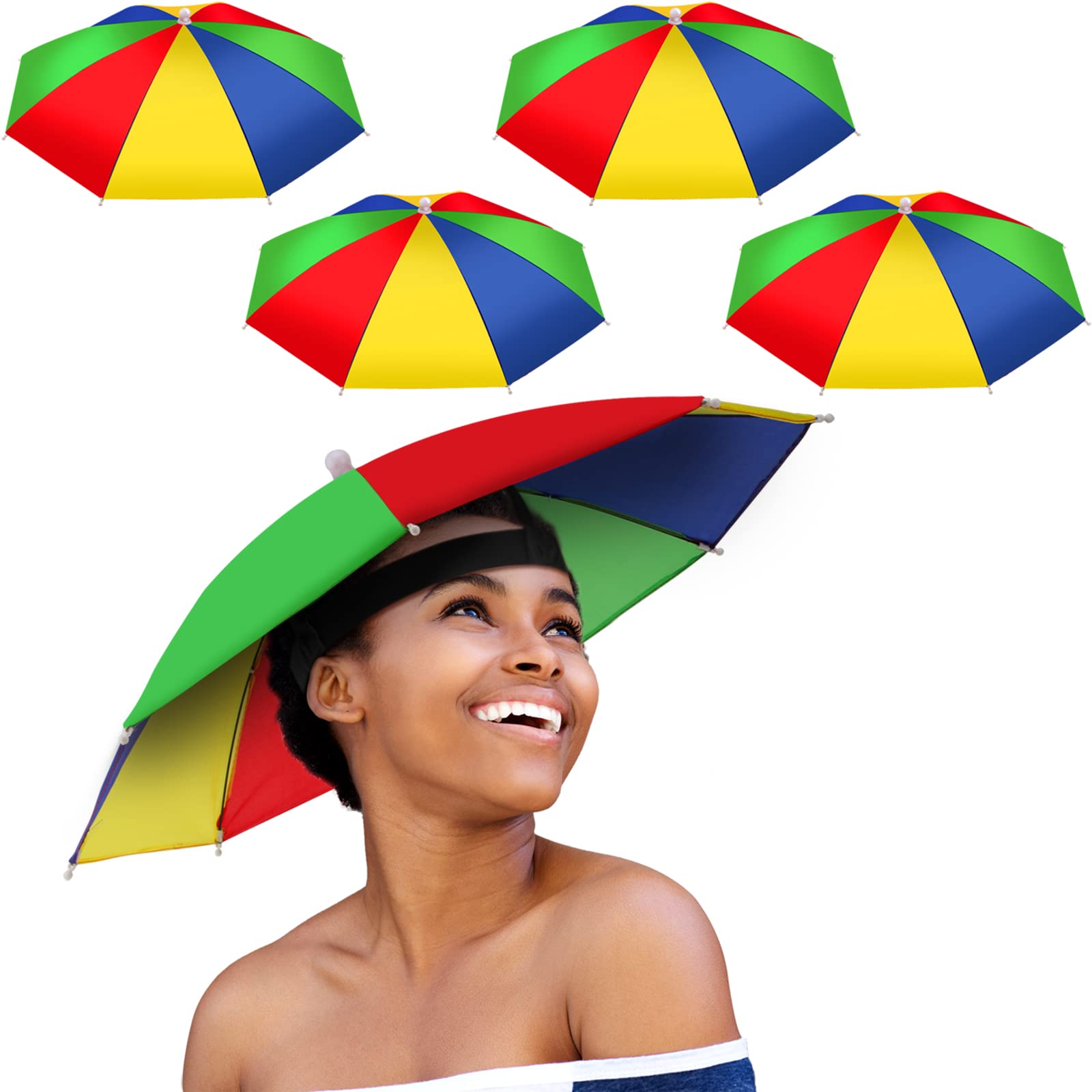 Syhood 4 Pieces Rainbow Umbrella Hat Adjustable Sun-rain Umbrella Hat for Adults and Kids