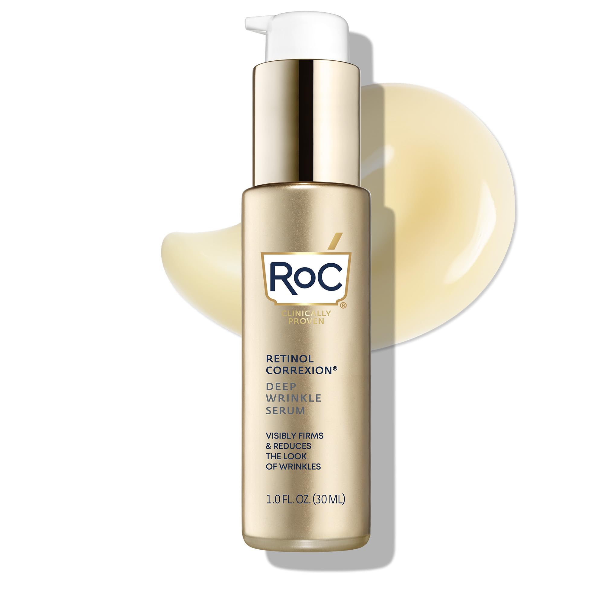 RoC Retinol Correxion Deep Wrinkle Retinol Face Serum with Ascorbic Acid, Daily Anti-Aging Skin Care Treatment for Fine Lines, Dark Spots, Acne Scars, Stocking Stuffers, 1 Ounce (Packaging May Vary)