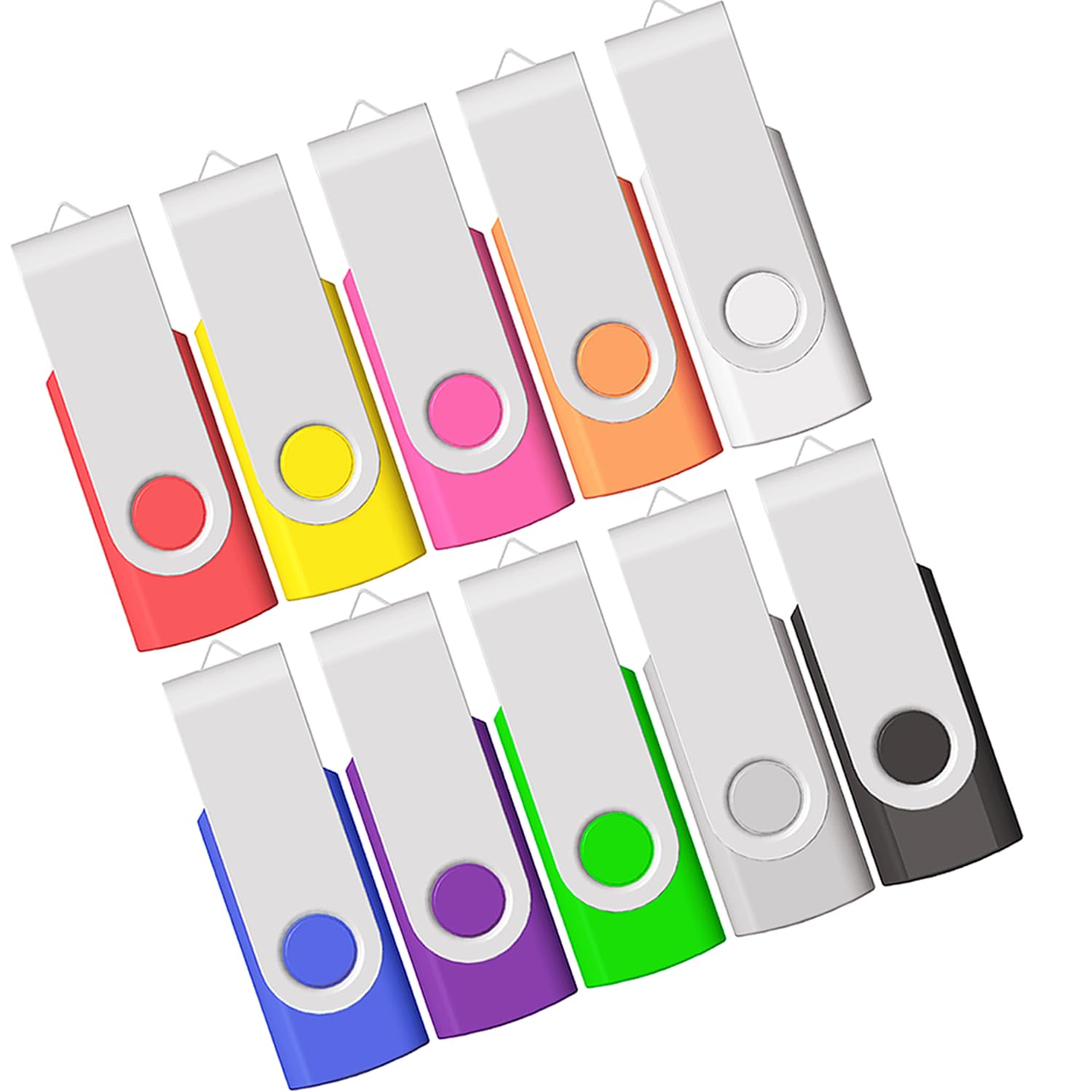 2GB USB Flash Drive 10 Pack JBOS 2 GB USB Drives Memory Stick Swivel 2G Thumb Drives Gig Stick USB2.0 Pen Drive for Date Storage, 2 Gig UBS Flash Drive, Zip Drive, Jump Drive, USB Stick, Mixed Color