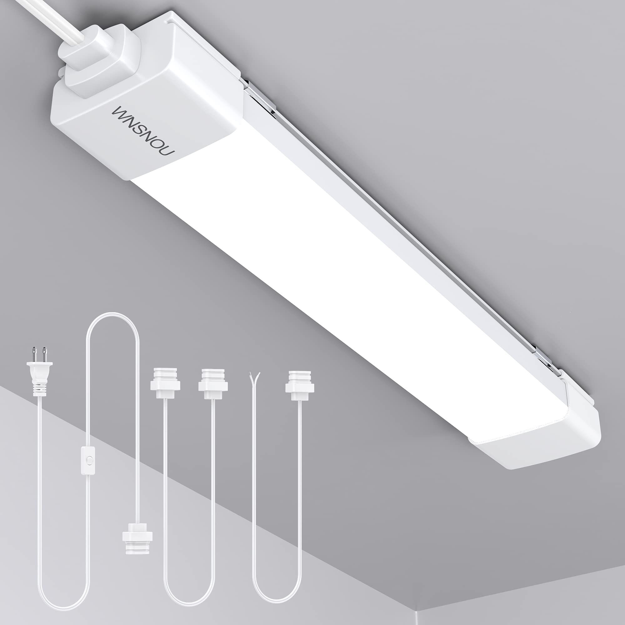 1700LM 5000K Plug-In Utility Shop Light, 16W IP66 Linkable LED Tube with NO/Off Switch, LED Ceiling and Closet Light for Workshop