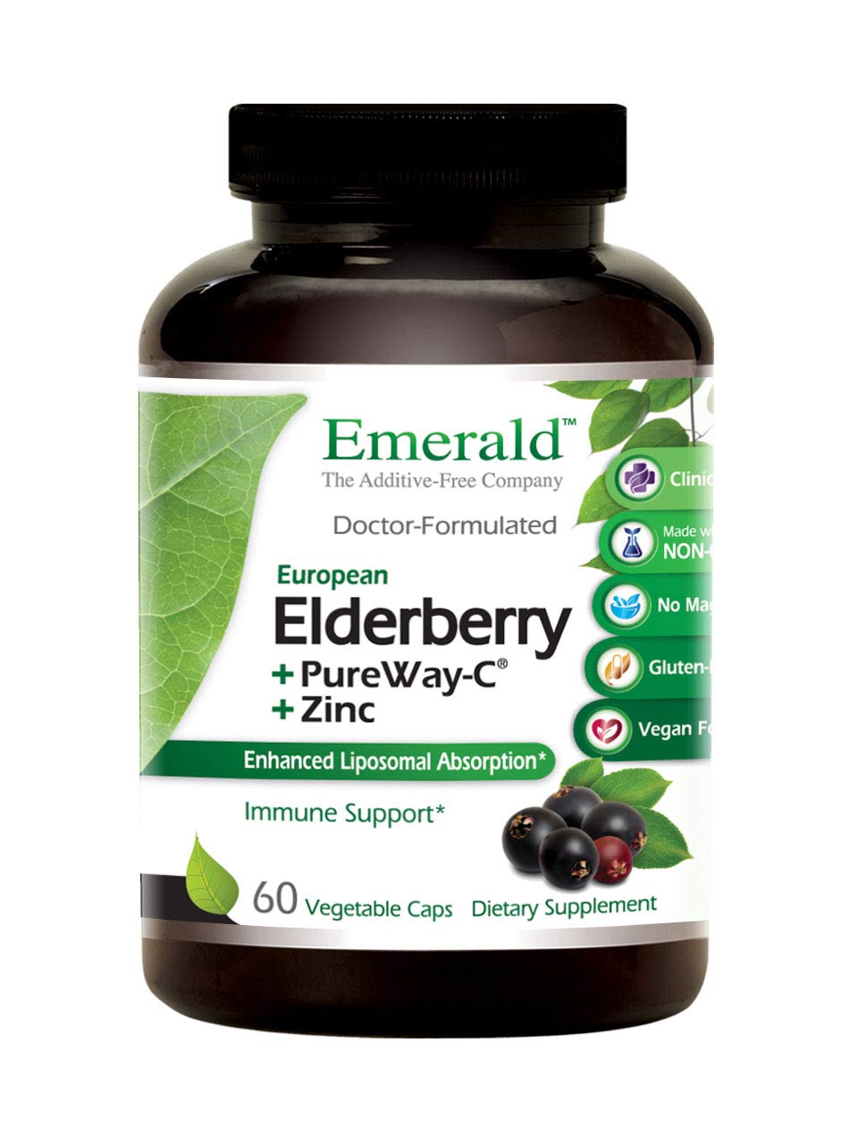 EMERALD LABSElderberry Plus - Digestive & Immune Support with European Elderberry Extract, Vitamin C as PureWay-C & Albion Chelated Zinc - Vegan & Gluten-Free - 60 Vegetable Capsules (30-Day Supply)