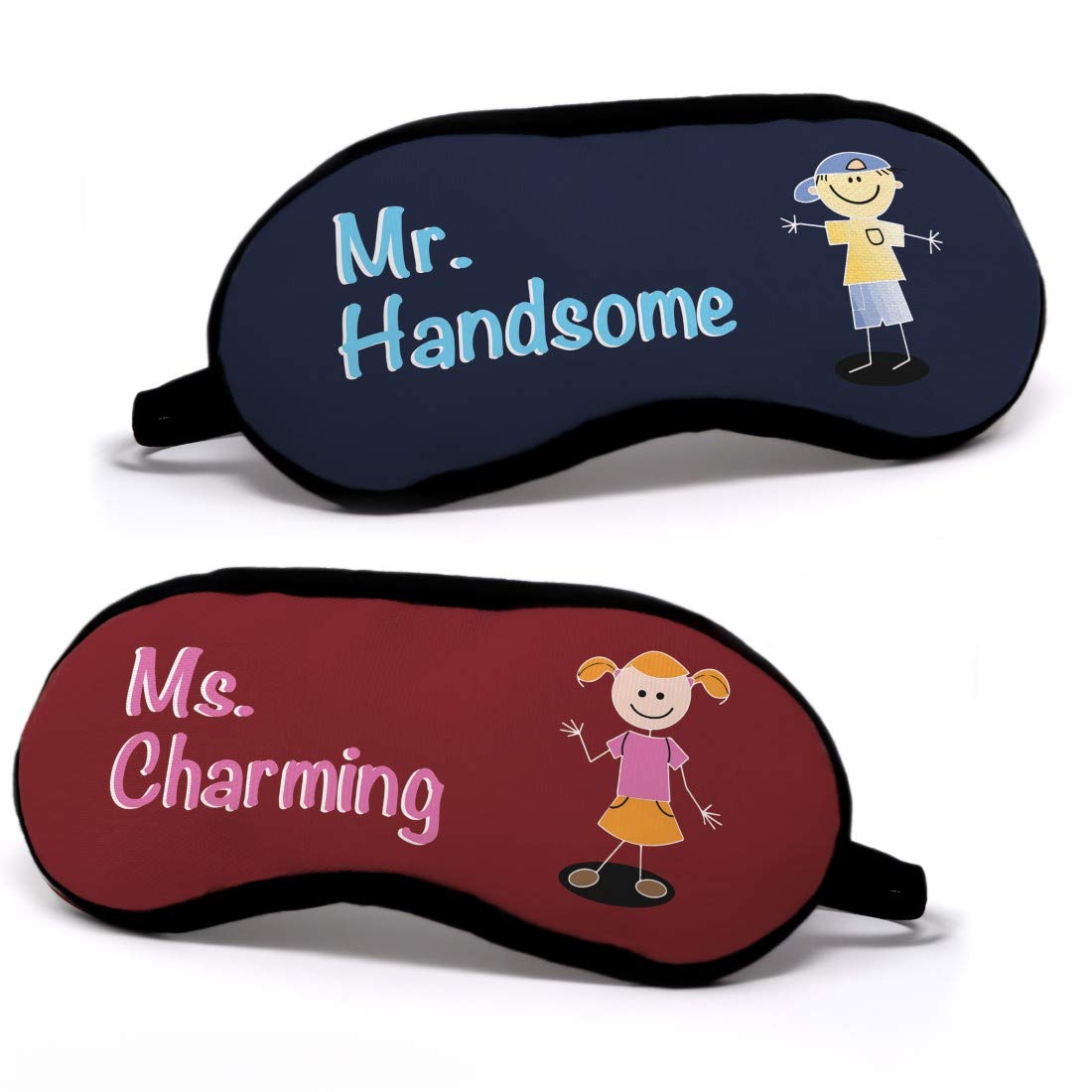 Indigifts Valentine Gifts Set Ms. Charming And Mr. Handsome Quote Multi Eye Mask 7.8x3.3 inches Set of 2 - Gift for Boyfriend-Girlfriend-Birthday