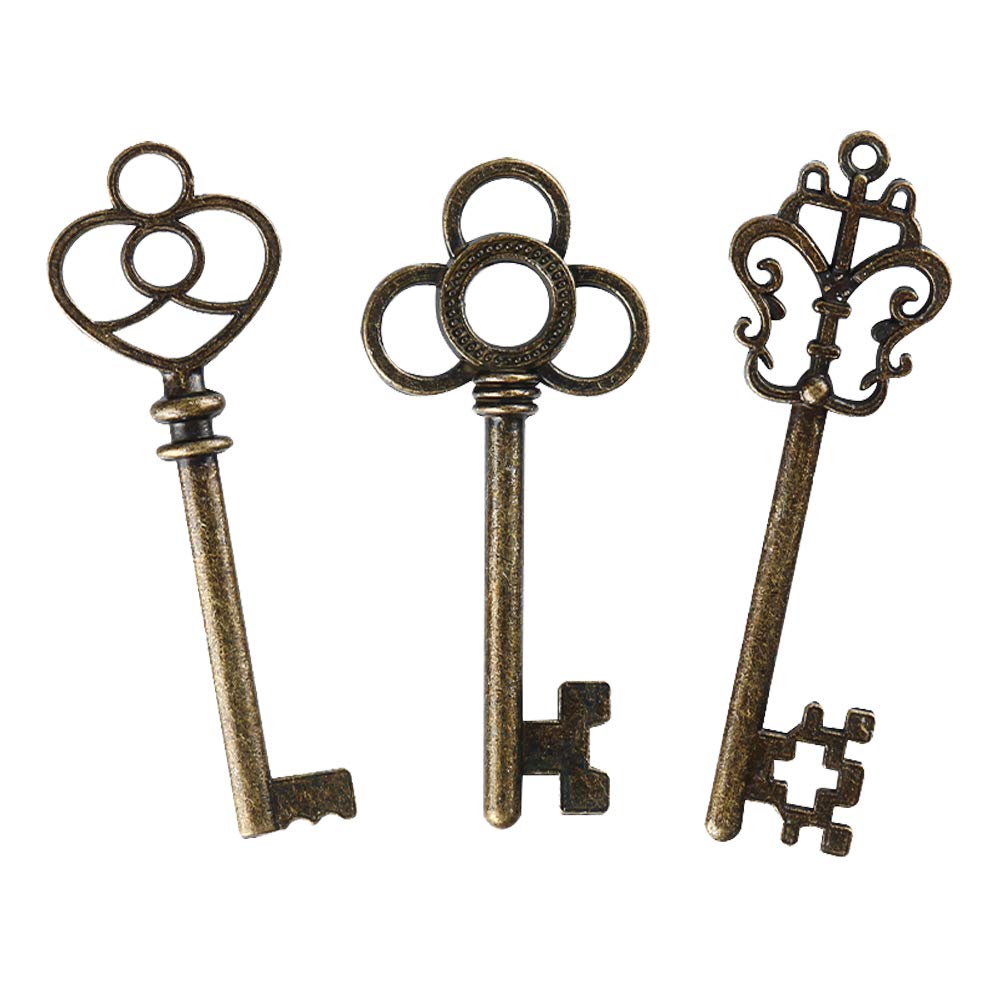 LURLINMixed Set of 30 Large Skeleton Keys with Antique Style Bronze Brass Skeleton Castle Dungeon Pirate Keys for Birthday Party Favors, Mini Treasure Toy Gifts, Medieval Middle Ages Theme