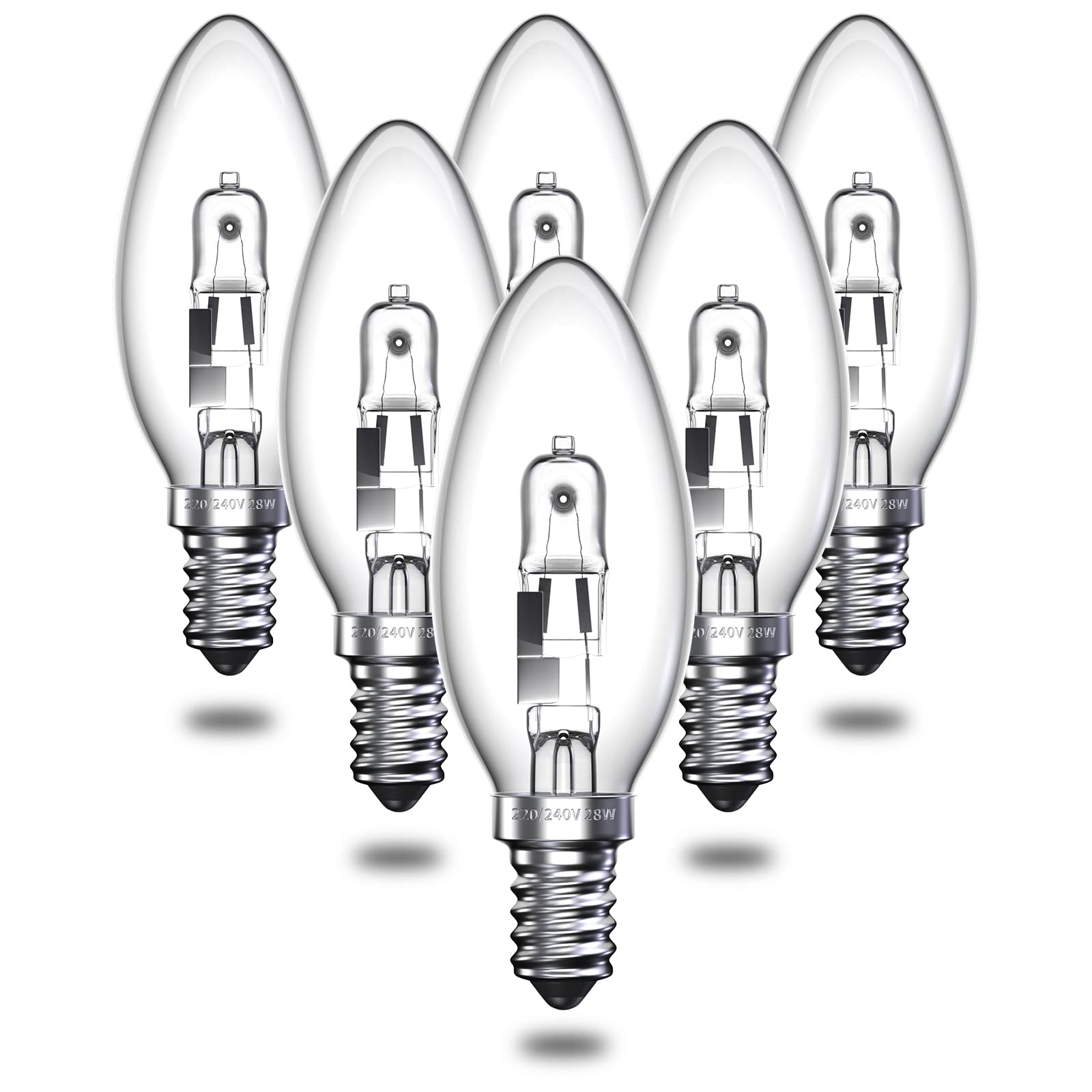 DoRight 28W E14 Halogen Candle Bulbs, C35 E14 SES Small Edison Screw Bulb -Vintage Halogen Light Bulb for Chandelier Candle Light -Warm White 2700K - 310lm - Dimmable 6 Pack