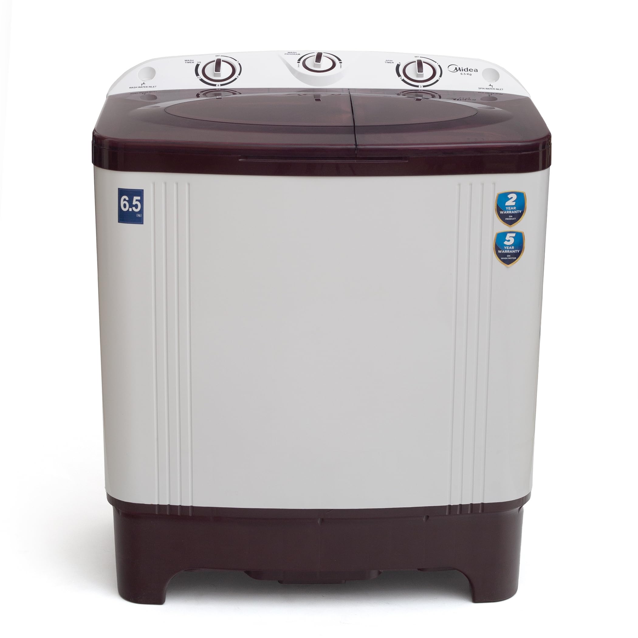 Midea 6.5 kg Semi Automatic Top Load Washing Machine Maroon, White (MWMSA065PPG(MW))