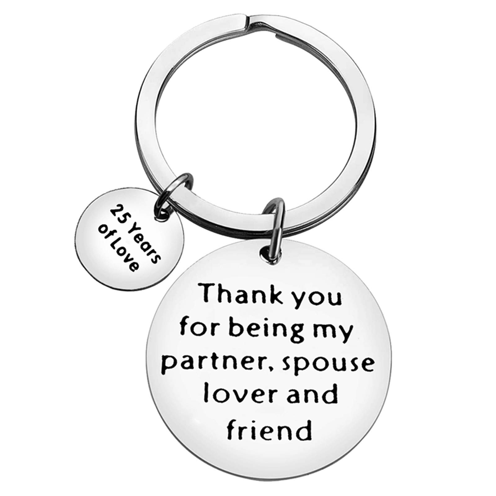 BaixianCouple Gifts Keyring for Husband Wife 25th Wedding Anniversary Keychain Key Ring Stainless Steel Anniversary Keyring Gifts for Him and Her Couple Keychain for Husband Wife Couples