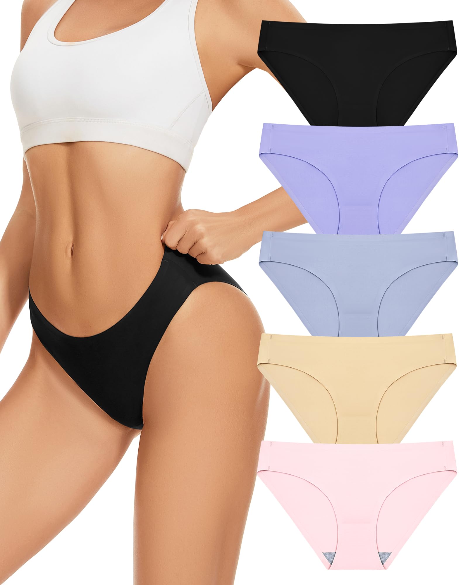 Sunm BoutiqueWomens Seamless Underwear No Show Bikini Panties Invisibles Soft Briefs 5 Pack