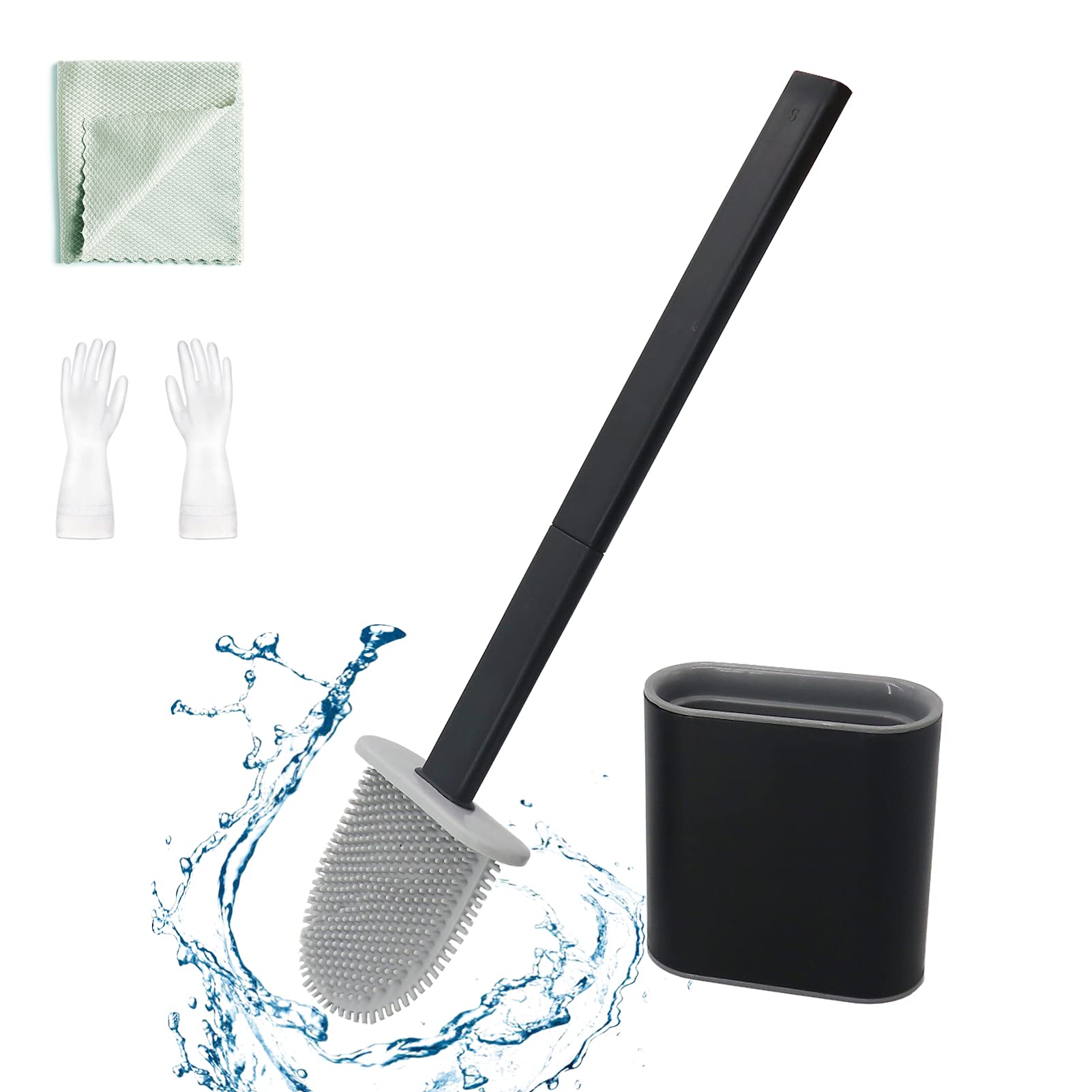 Silicone Toilet Brush and Holder Set, Cleaning Brushes with Holder for Toilet Bathroom, Black