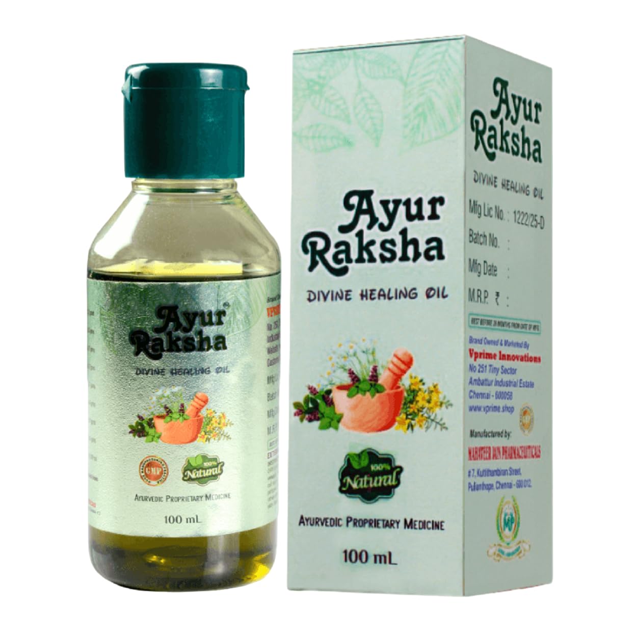 Ayur Raksha Divine Healing Pain Relief Oil for Back Pain, Shoulder Pain, Frozen Shoulder, Calf Muscle Strain &Spinal Cord Pain |Natural Oil for Ayurvedic Glowing Skin |Relieves Burning Sensation-100ml