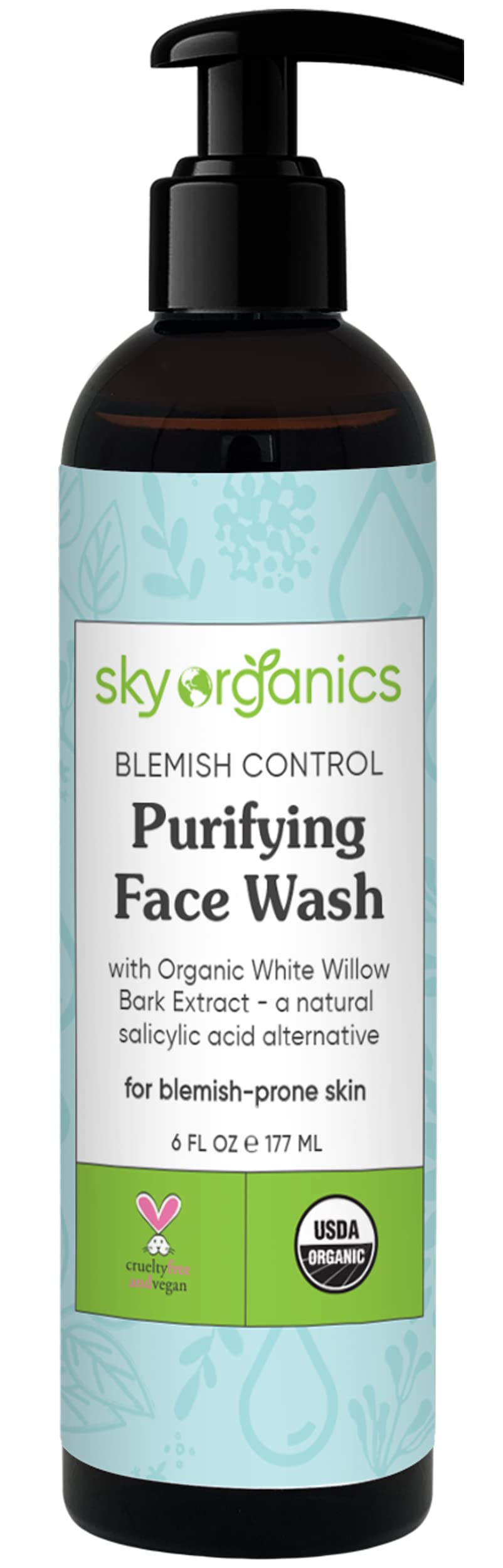 Sky OrganicsBlemish Control Purifying Face Wash for Face USDA Certified Organic to Cleanse, Purify & Hydrate, 6 fl. Oz