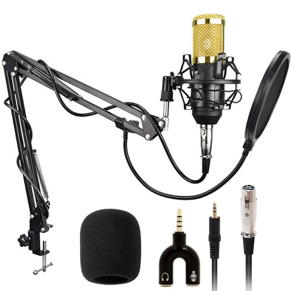 DEVICE OF URBAN INFOTECHBM800 Condenser Microphone Kit Podcast Mic with Boom Arm Microphone Stand, Pop Filter & U Shape Audio Splitter (Black)