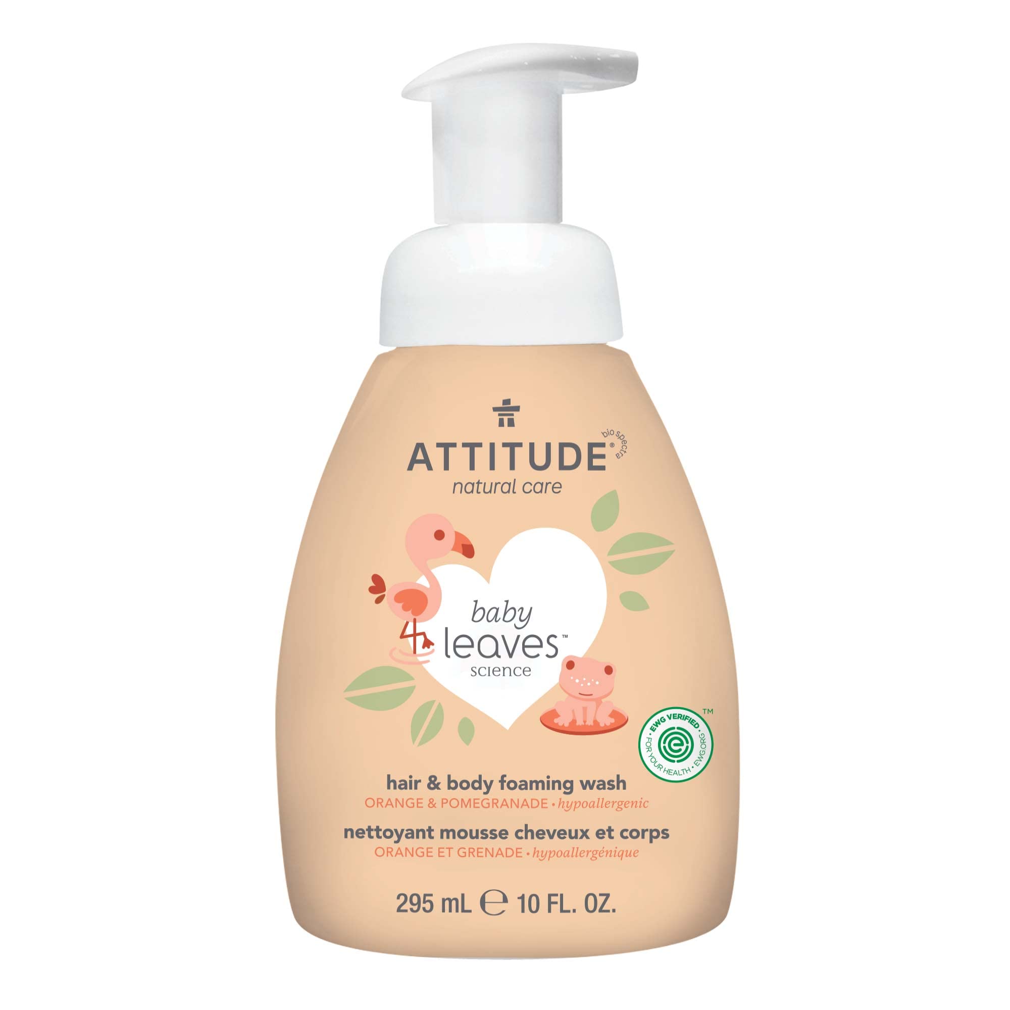 ATTITUDE Hair and Body Foaming Wash for Baby, EWG Verified, Dermatologically Tested, Vegan, Orange and Pomegranate, 10 Fl Oz