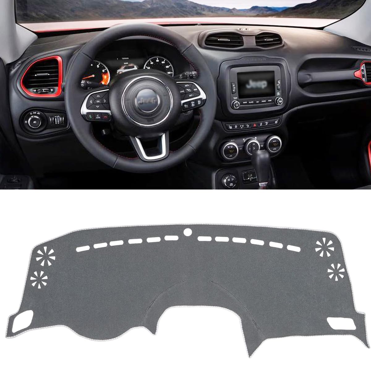 AUQDDGray Dashboard Dash Cover Flannel Mat Custom Compatible with 2015 2016 2017 2018 2019 2020 2021 2022 Jeep Renegade Anti-Glare, Anti-Reflection, No Peculiar Smell