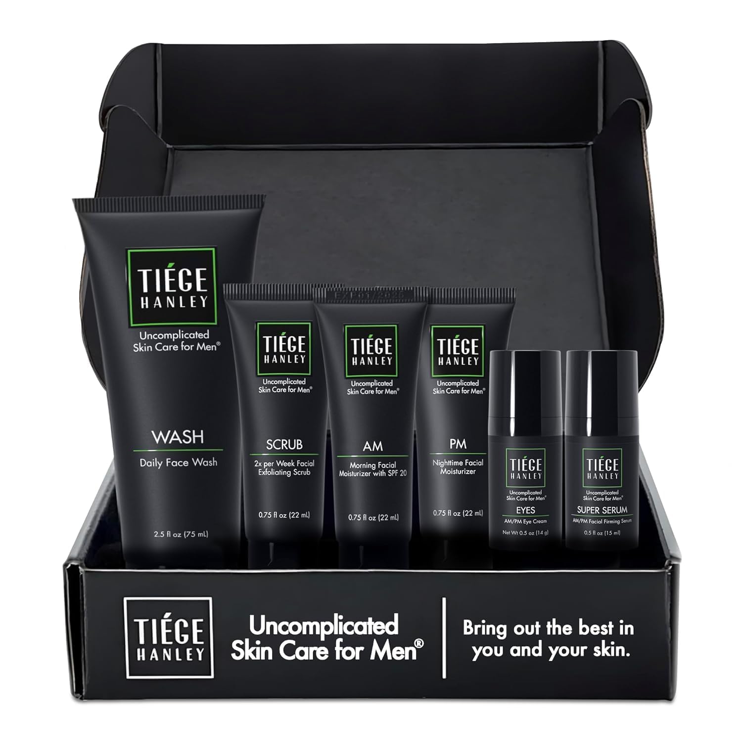 Tiege Hanley Men's Skin Care System - Level 3 | Mens Anti Aging Routine Product Set: Face Wash, Serum, Day & Night Moisturizer, Exfoliating Scrub & Eye Cream | Tighten & Hydrate Your Best Looking Skin