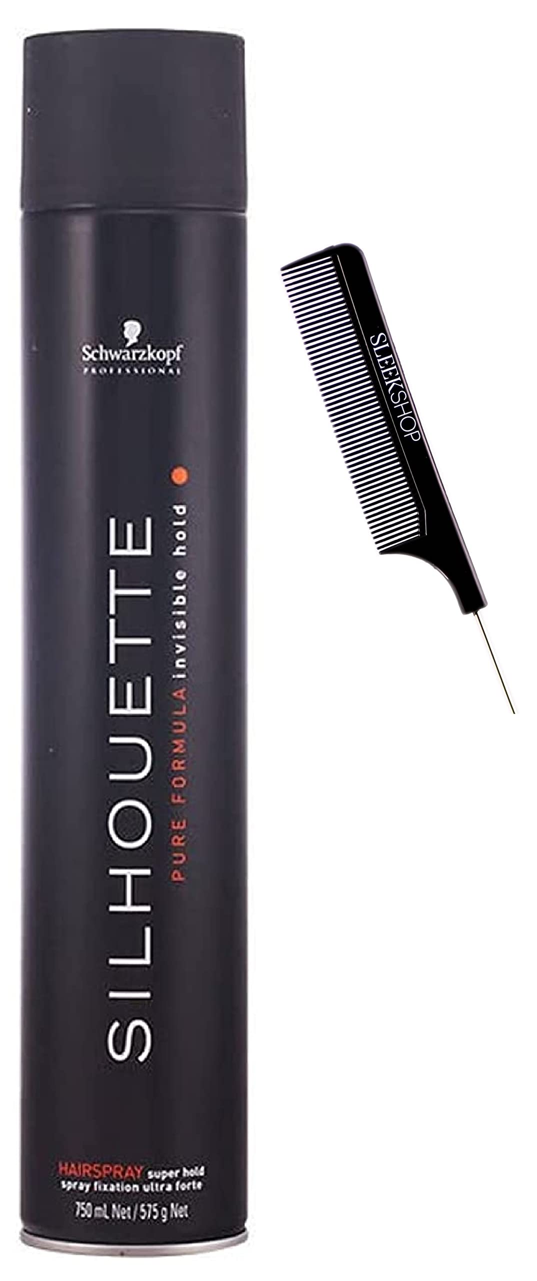 Comb + Schwarzkapf Professional SILHOUETTE Pure Formula Invisible Hold SUPER HOLD HAIRSPRAY Aerosol Hair Spray (w Pin Comb) (Super Hold Hairspray - 25.3 oz)