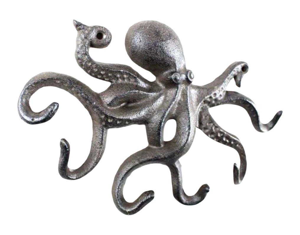 (Cast Iron) - Hampton Nautical Cast Iron Octopus Hook 28cm - Decorative Hook - Sealife Metal Wall Hook