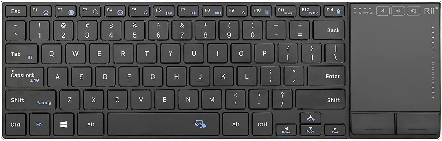 Rii Wireless Bluetooth Keyboard,Multi Device Rechargeable Keyboard Stainless Steel Ultra Slim Bluetooth Keyboard with Multi-Touch Touchpad,Compatible with PC, Mac, Laptop(2.4G+BT New)