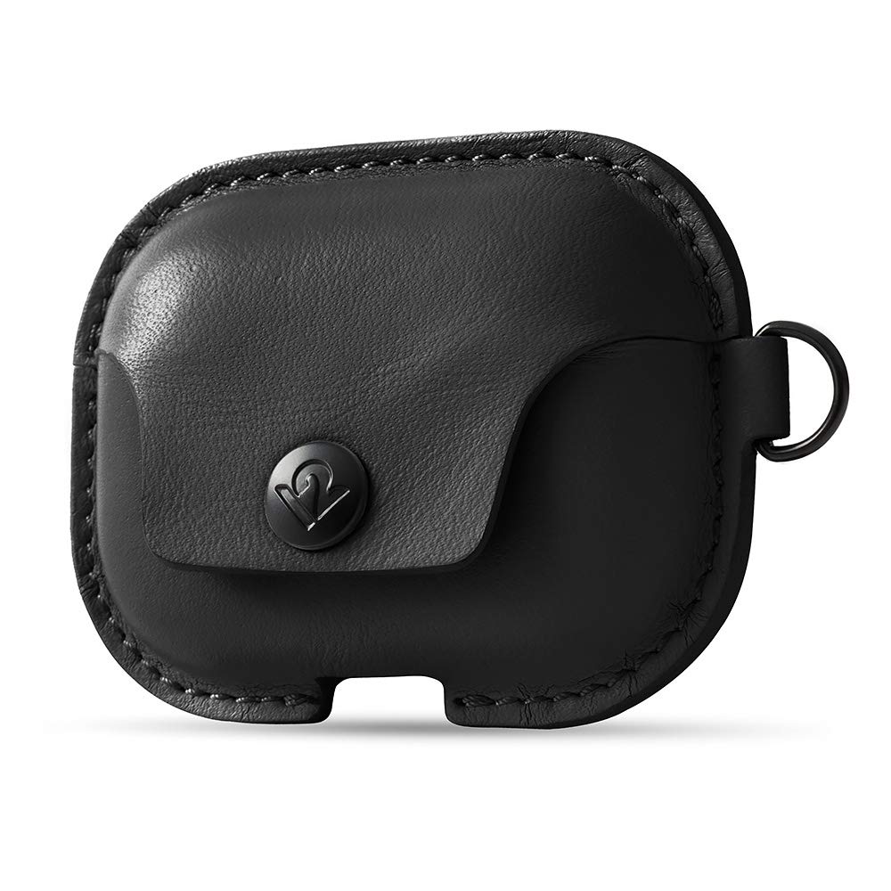 Twelve South Airsnap Pro | Leather Protective Case/Cover With Loss Prevention Clip And Optional Carry Strap For Airpods Pro, Black