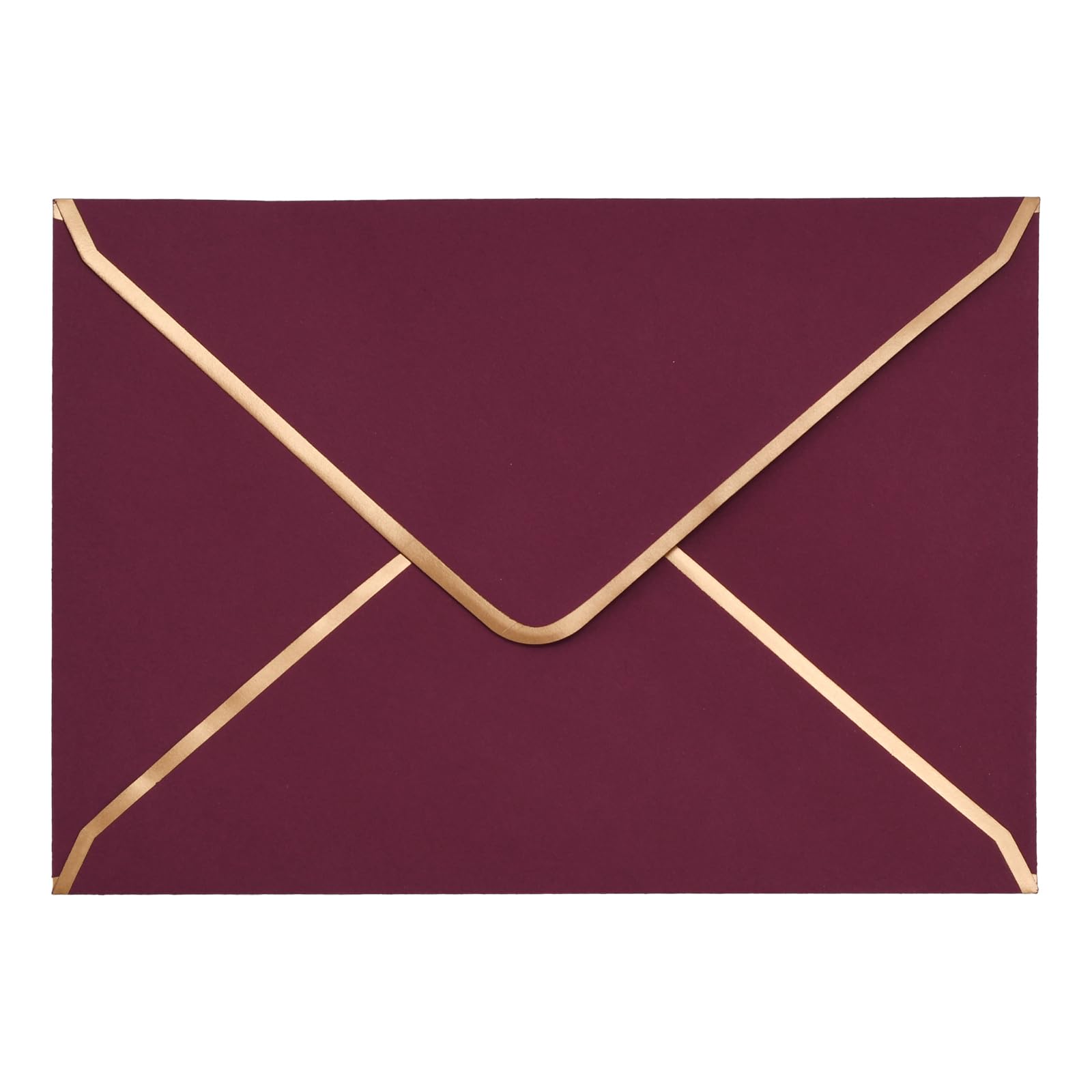 50 PCS Invitation Envelopes A7 Size, Burgundy Envelopes 5 x 7 Inch V-Flap Mailing Card Envelopes Quick Seal Envelopes with Gold Border for 5x7 Cards, Birthday, Weddings, Graduations, Greeting Cards