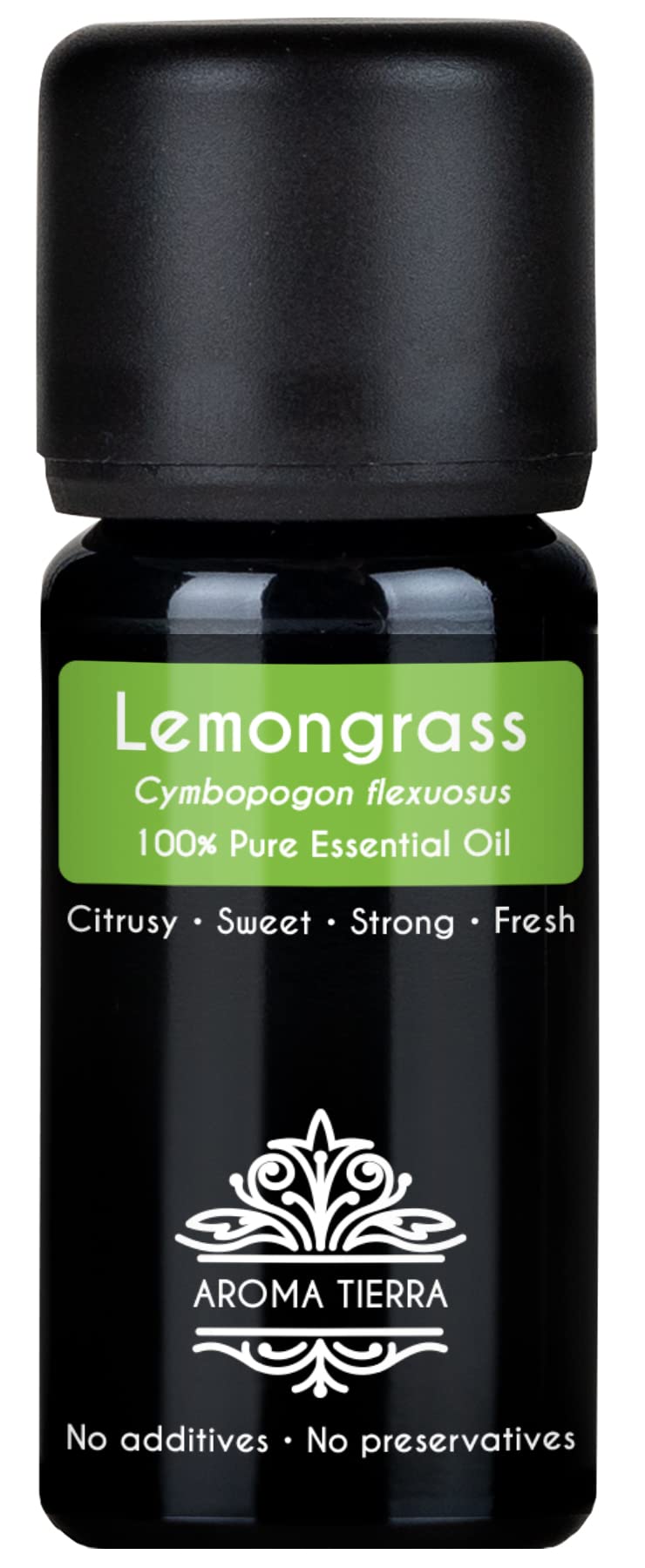 Aroma Tierra Lemongrass Essential Oil - 100% Pure, Natural & Food Grade - For Hair, Skin, Diffuser, Relaxation - 10ml