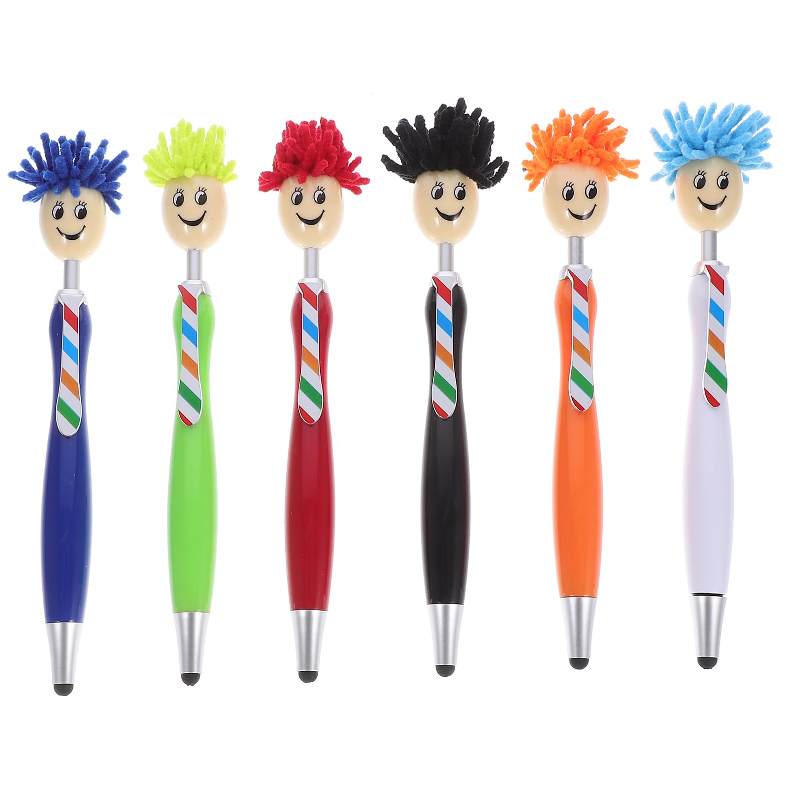 Tofficu 6pcs Mop Head Pens, Funny Pens, Creative Plush Hair Mop Head Ballpoint Pens, Cartoon Students Writing Pen for Kids Adults School Office Home