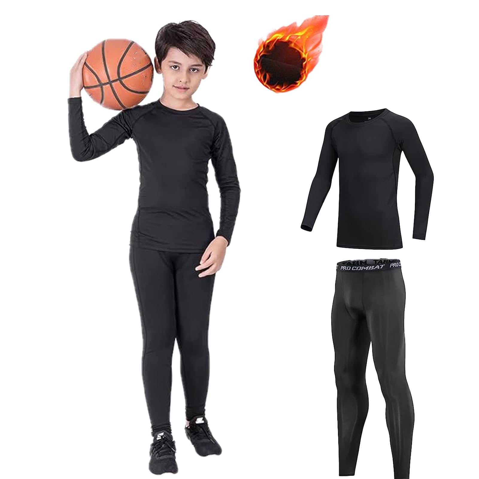 StartseiteKids Base Layer - Athletic Kids Thermal Long Sleeve Top and Leggings Compression Set for Sport Football Basketball Ski