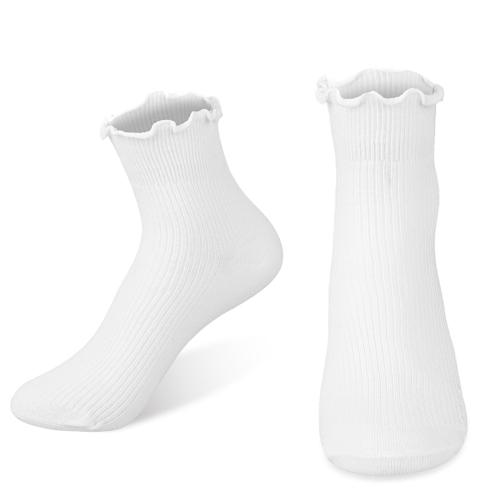 KALIONERuffle Crew Socks, Cute Ruffled Ankle Socks for Women Girls, Cotton Knit Lettuce Frilly Socks Athletic Socks