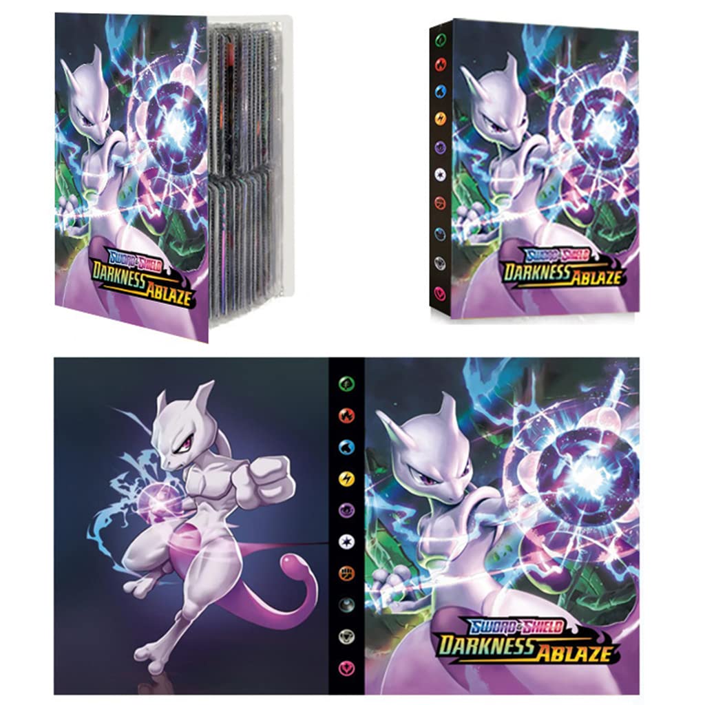 PATPAT Poke-Mon Binder, Trading Cards Collector Album For 120 Poke-Mon Cards Cartoon Prints Bag Poke-Mon Cards Binder Poke-Mon Collection Cards Pack Bag Gift For Kids Boys Girls-Mewtwo (No Cards)