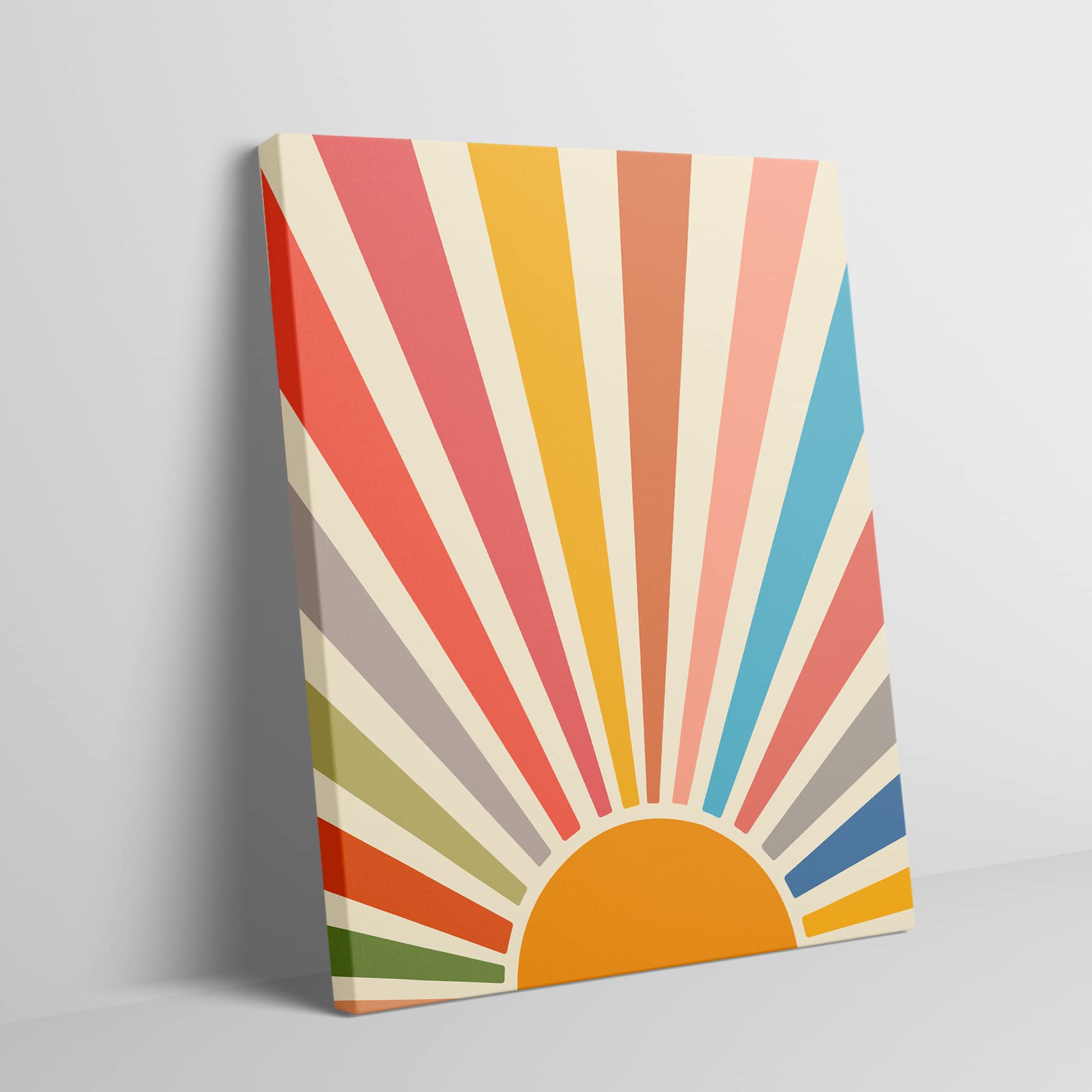 OGILRE Boho Sun Sunset Sunrise Sunshine Colorful Rainbow Abstract Canvas Wall Art Decorations Prints, Girls Bedroom Room Pictures 11x14 Inch Framed