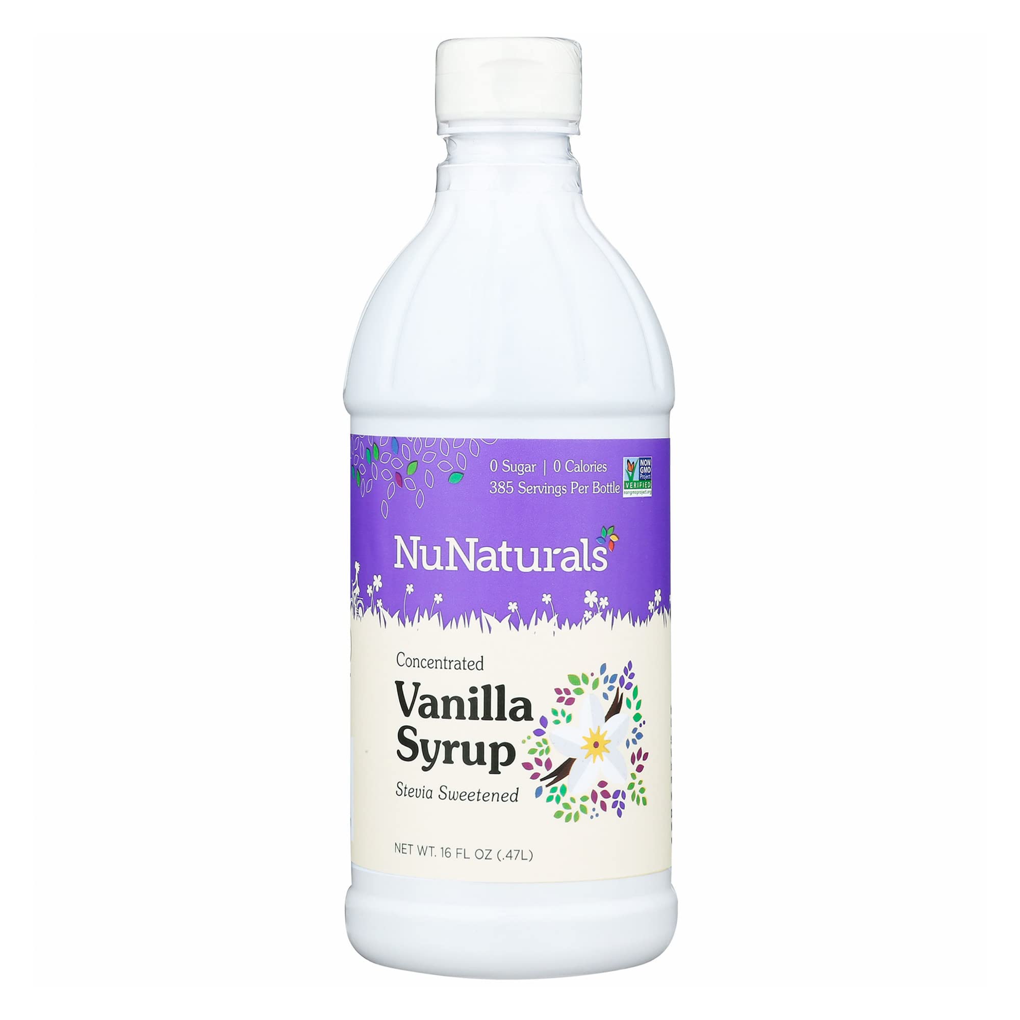 NuNaturals Stevia Syrup, Sugar-Free Sweetener, Plant-Based Sugar Substitute, Zero Calorie, Sugar-Free Syrup, Vanilla, 16 oz