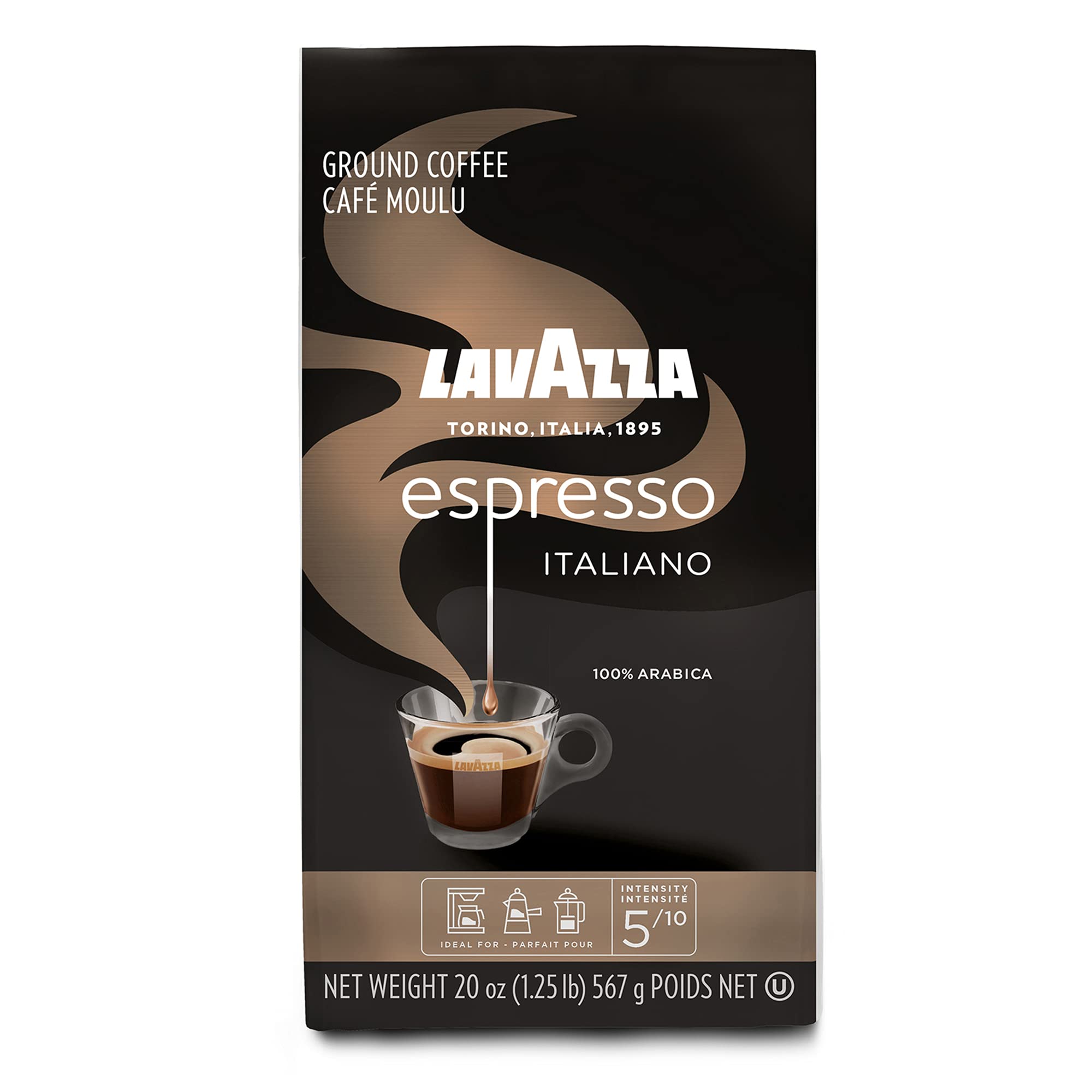 LavazzaEspresso Italiano Ground Coffee, 100% Arabica, 20 Oz Soft Bag, Espresso Italiano, 20 Oz Premium Quality, 100% Arabica, Gluten Free