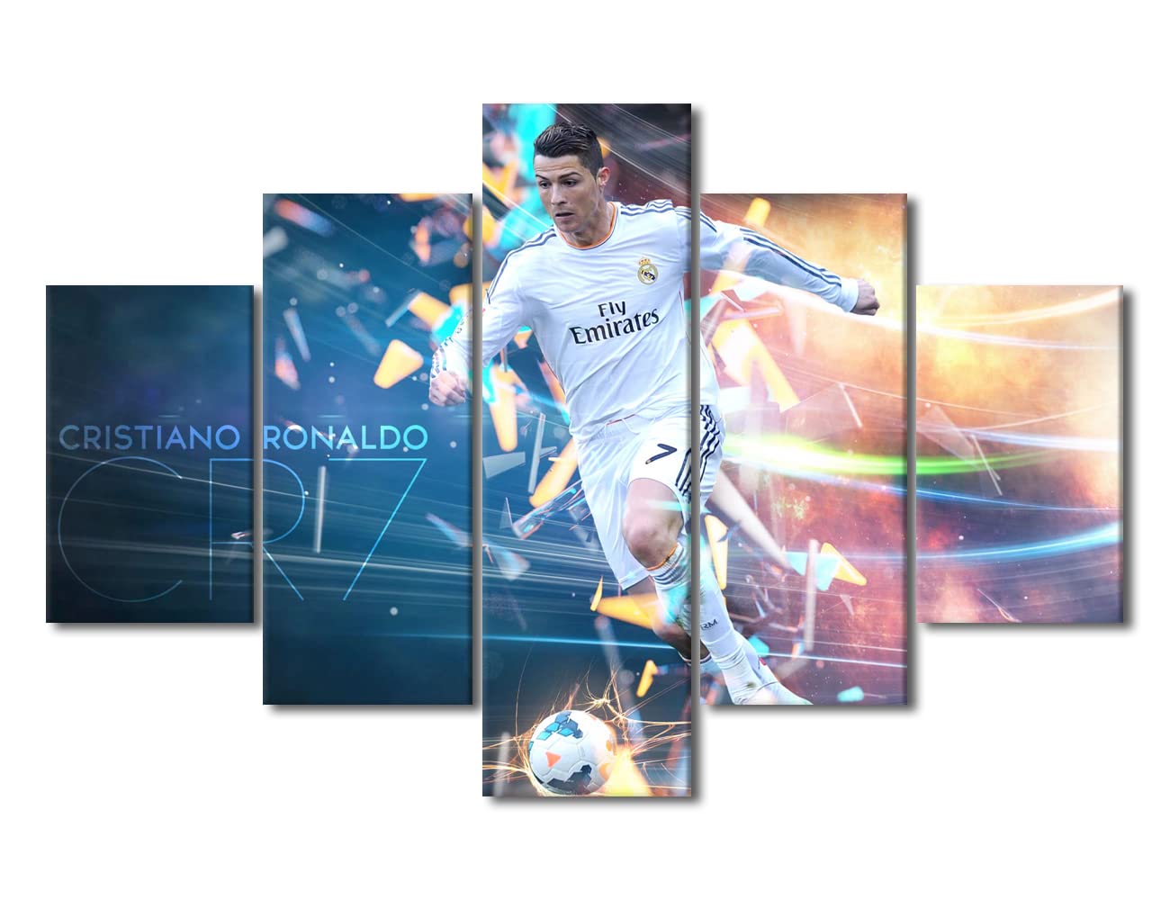 5 Piece Cristiano Ronaldo Wall Art Gallery Wrap Football Star Poster Inspirational Wall Art Canvas Prints Modern Home Decor Artwork for Living Room Bedroom Office Framed Ready to Hang - 60"W x 40"H