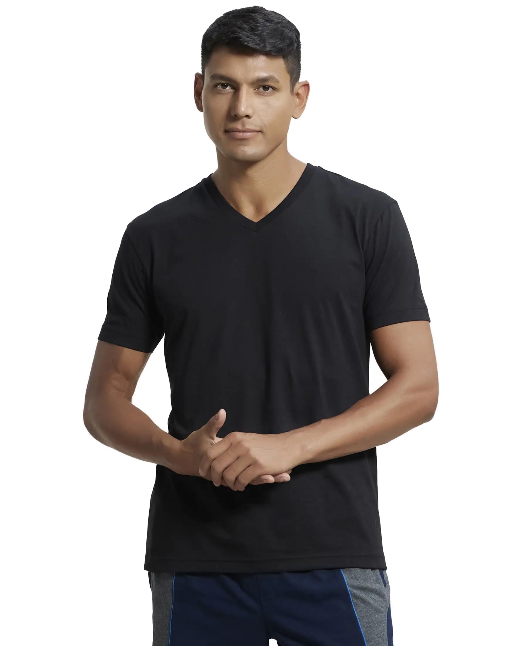 Jockey2726 Men's Super Combed Cotton Rich Solid V Neck Half Sleeve Regular Fit T-Shirt