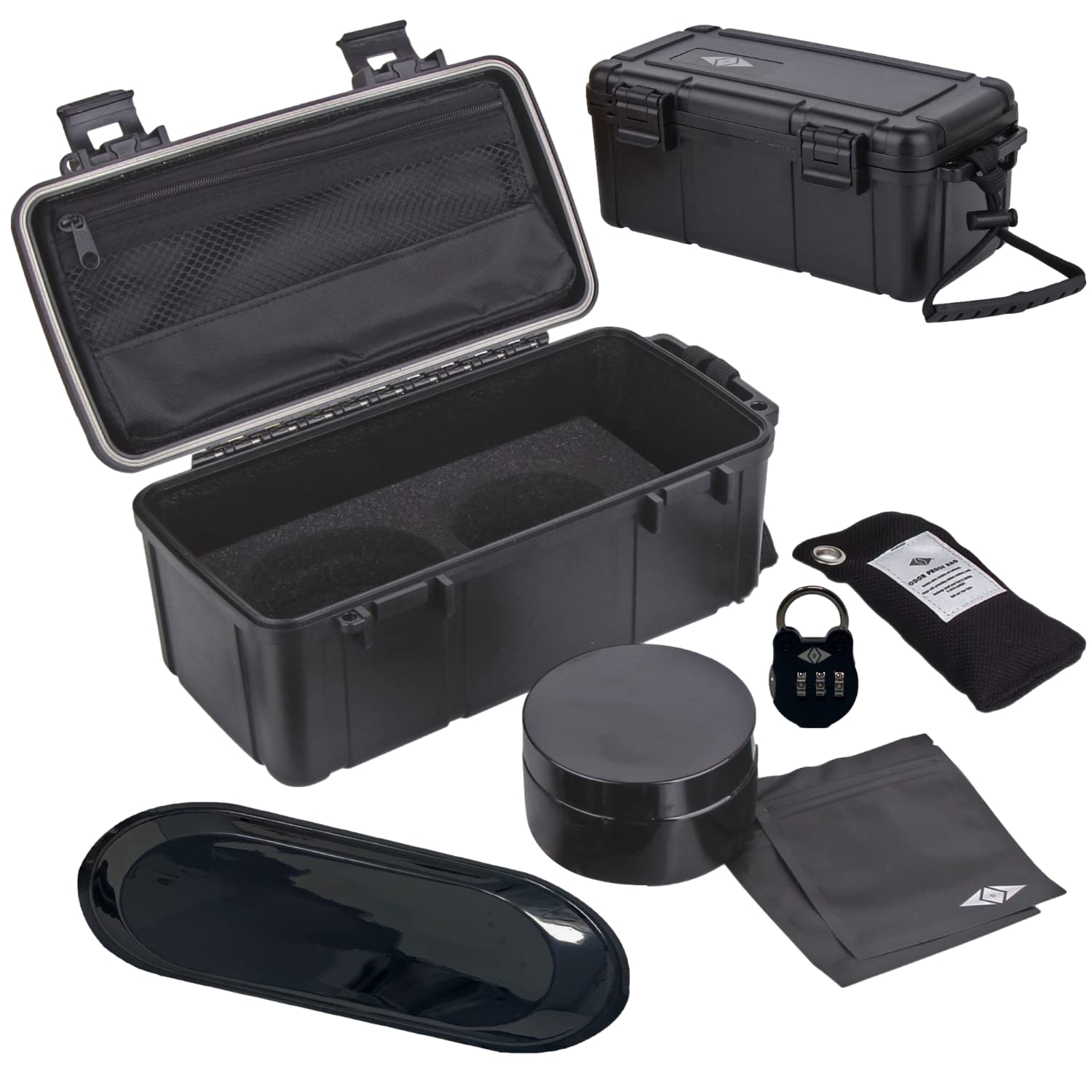 DUIDOWaterproof Box Combo with Lock, 100 mL Airtight UV Jar, Charcoal Bag, 2 Odorless Resealable Bags and Accessories Kit Pouch