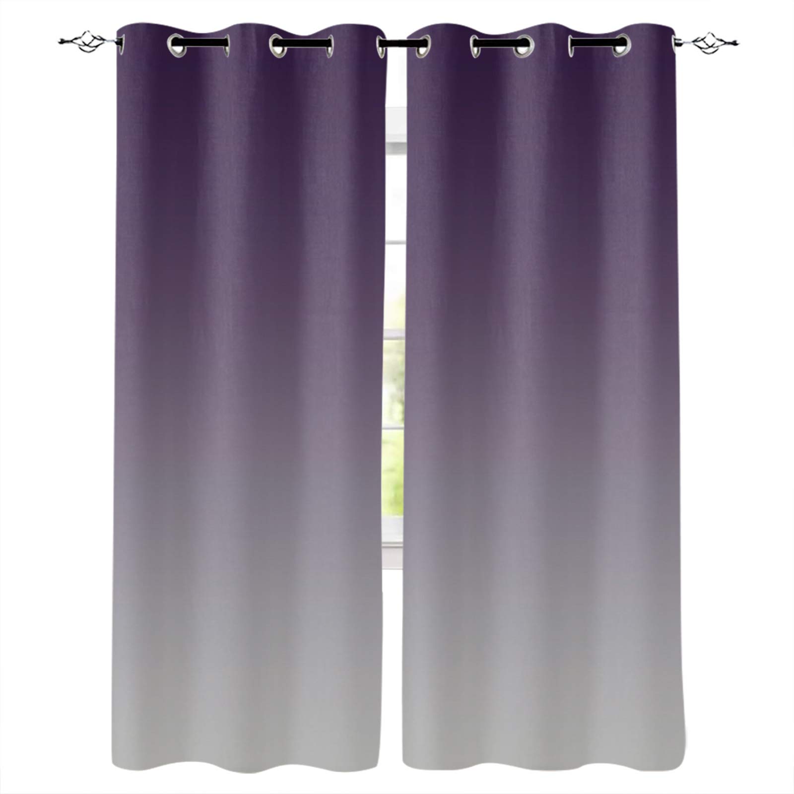 FortuneHouse8 Purple and Grey Ombre Blackout Curtains Thermal Insulated, Gradient Gradual Color Room Drapes 52x52inch Set of 2 Curtain Panels,Window Curtain for Bedroom Living Room Home Fashion