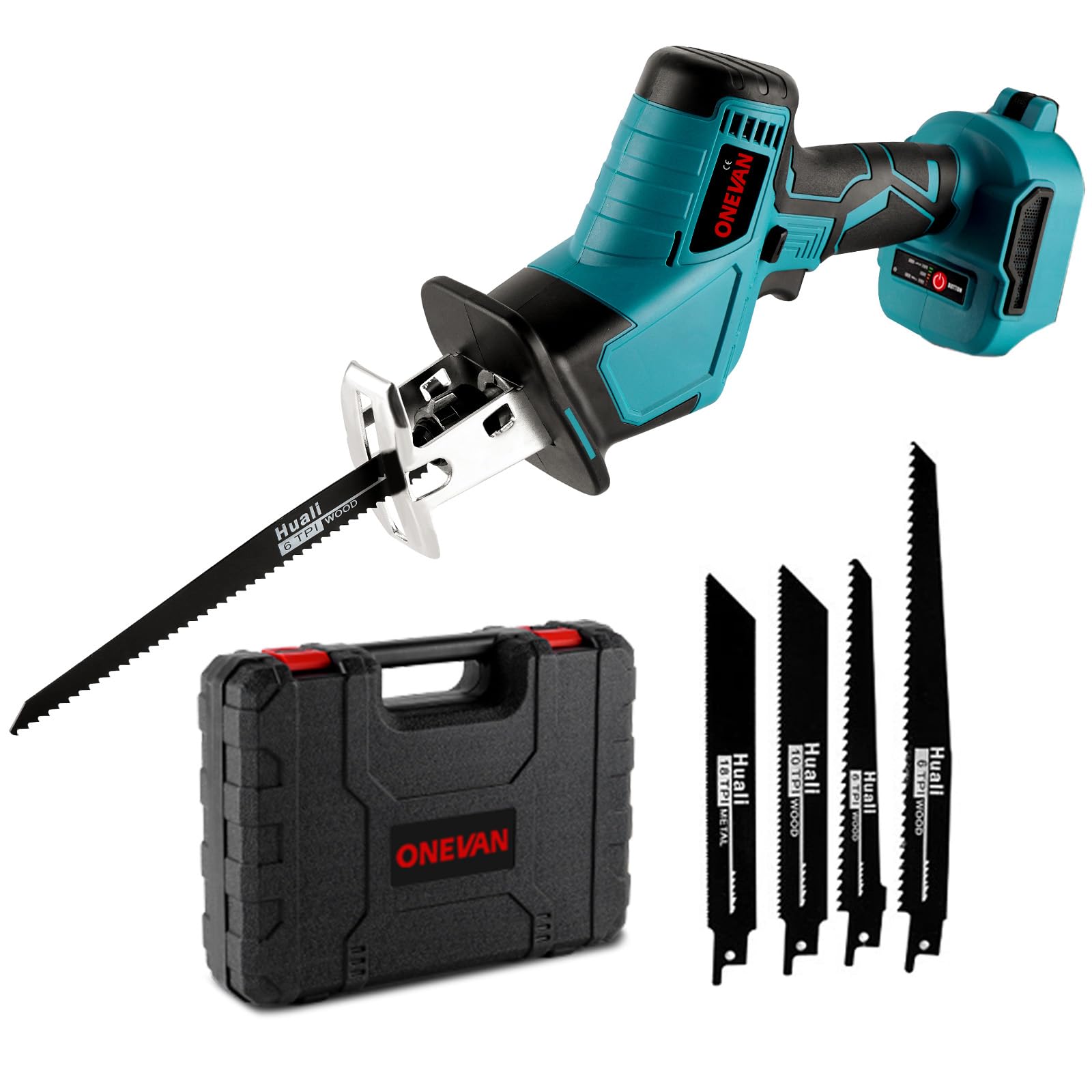 ONEVAN Sabre Saw Cordless with 4 Saw Blades, 3100spm Brushless Sabre Saw Foxtail Saw Electric Reciprocating Saw, Line Length 15 mm (Machine Only)