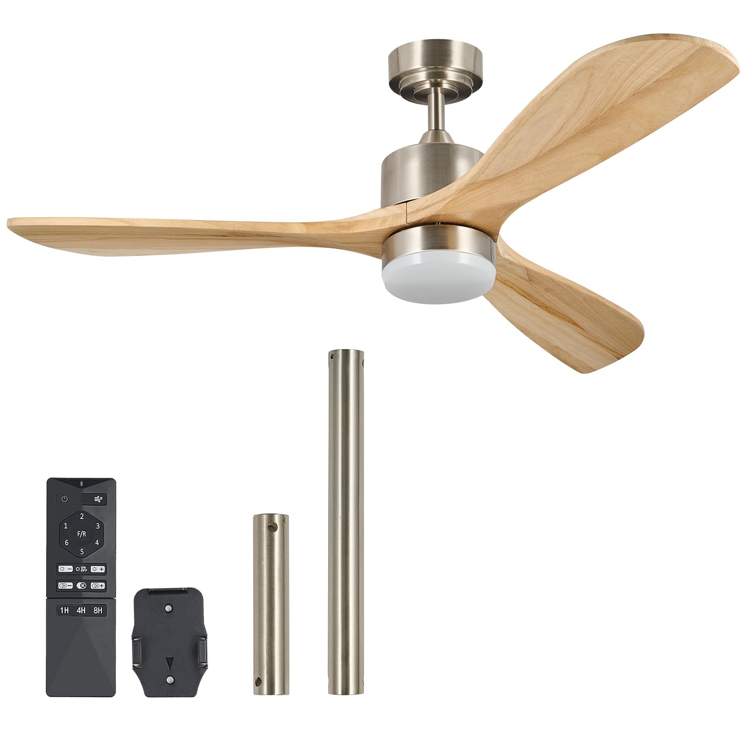 VONLUCE Ceiling Fans with Lights, 52 Inch Ceiling Fan with Remote, 6 Speed Reversible Noiseless DC Motor, Stepless Wood Ceiling Fan for Outdoor Indoor Farmhouse Patios, Nickel