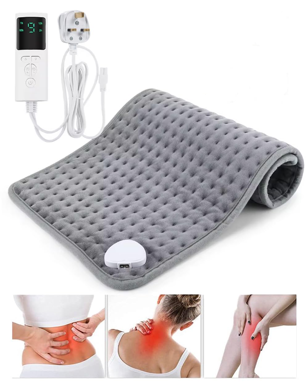 CLOUDFOUR Heating Pad for Back Pain Relief, 9 heat Settings & 4 Timer Options. Large size 60x30cm Electric Heated Pad helps relieve Cramps & Muscle Stiffness for Neck, Shoulder, Abdomen, Knee & Legs.