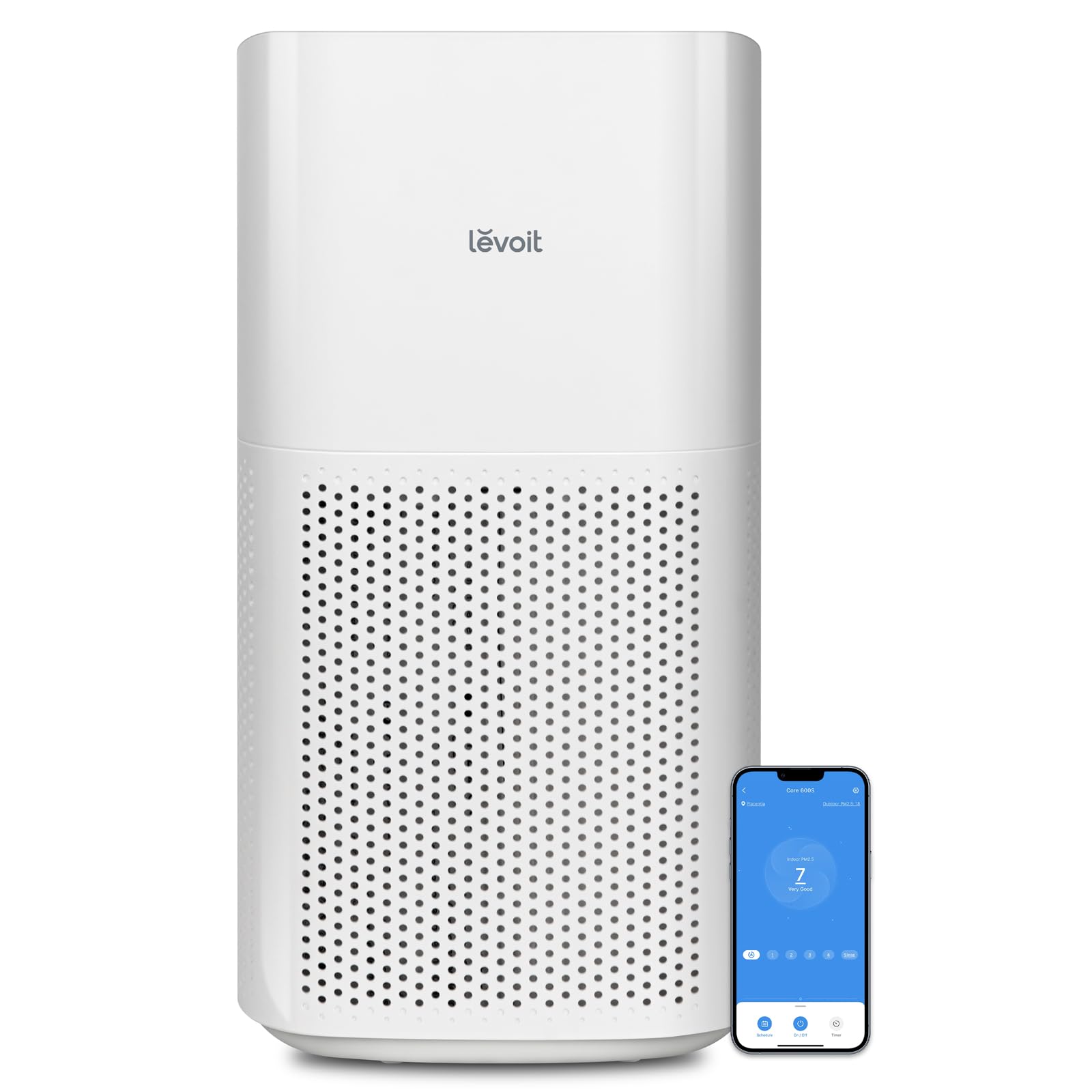 LevoitAir Purifiers for Home Large Room, Covers Up to 3175 Sq. Ft, Smart WiFi and PM2.5 Monitor, 3-in-1 Filter Captures Particles, Smoke, Pet Allergies, Dust, Pollen, Alexa Control, Core 600S, White